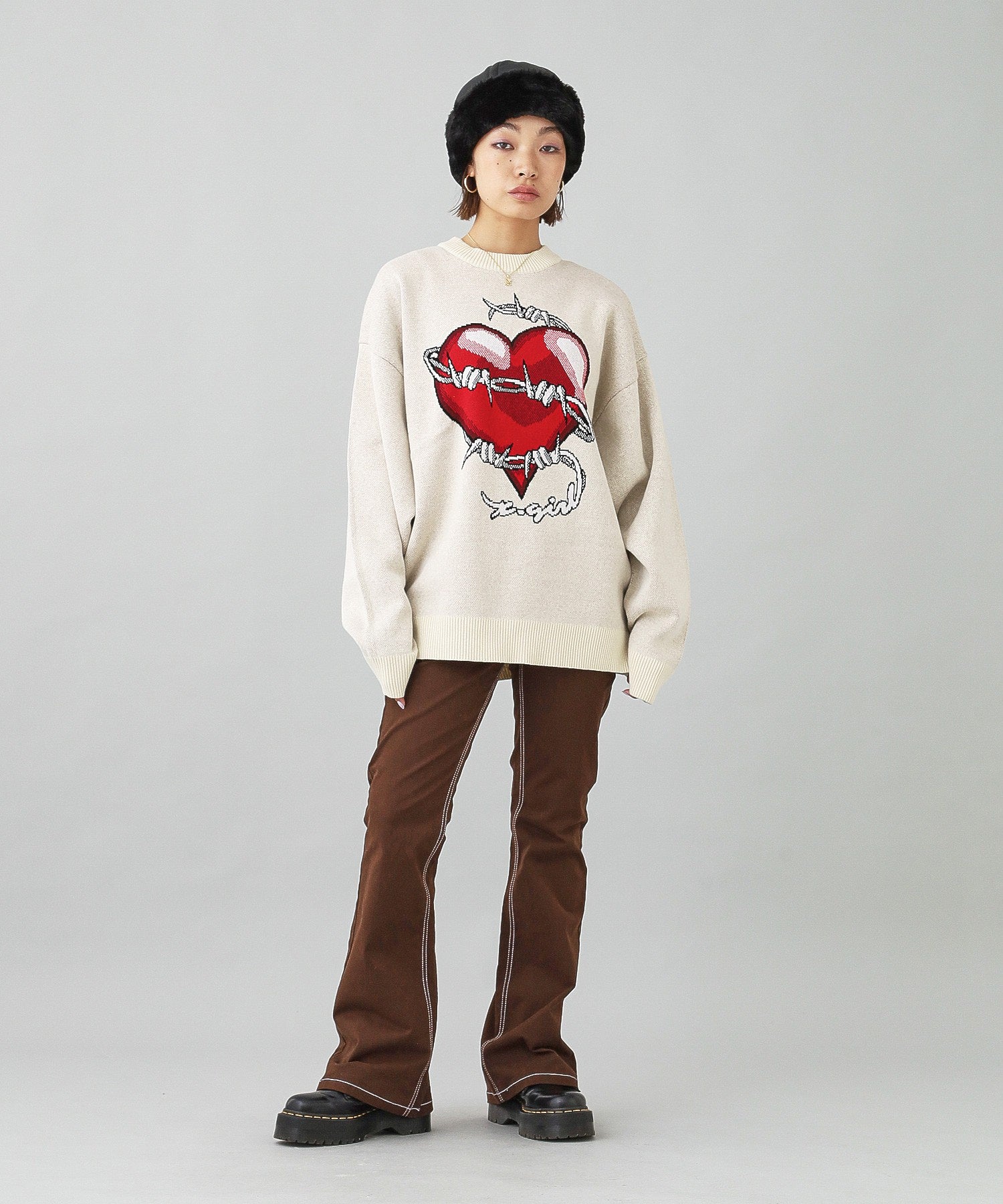 HEART BARBED WIRE JACQUARD KNIT TOP