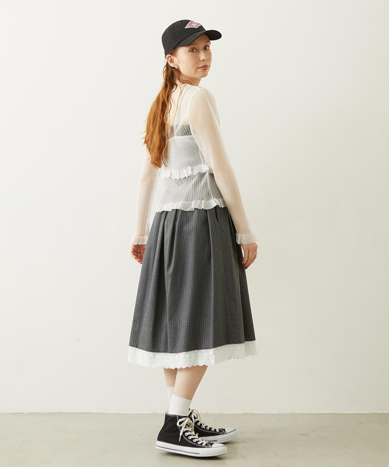 LACE HEM STRIPED SKIRT