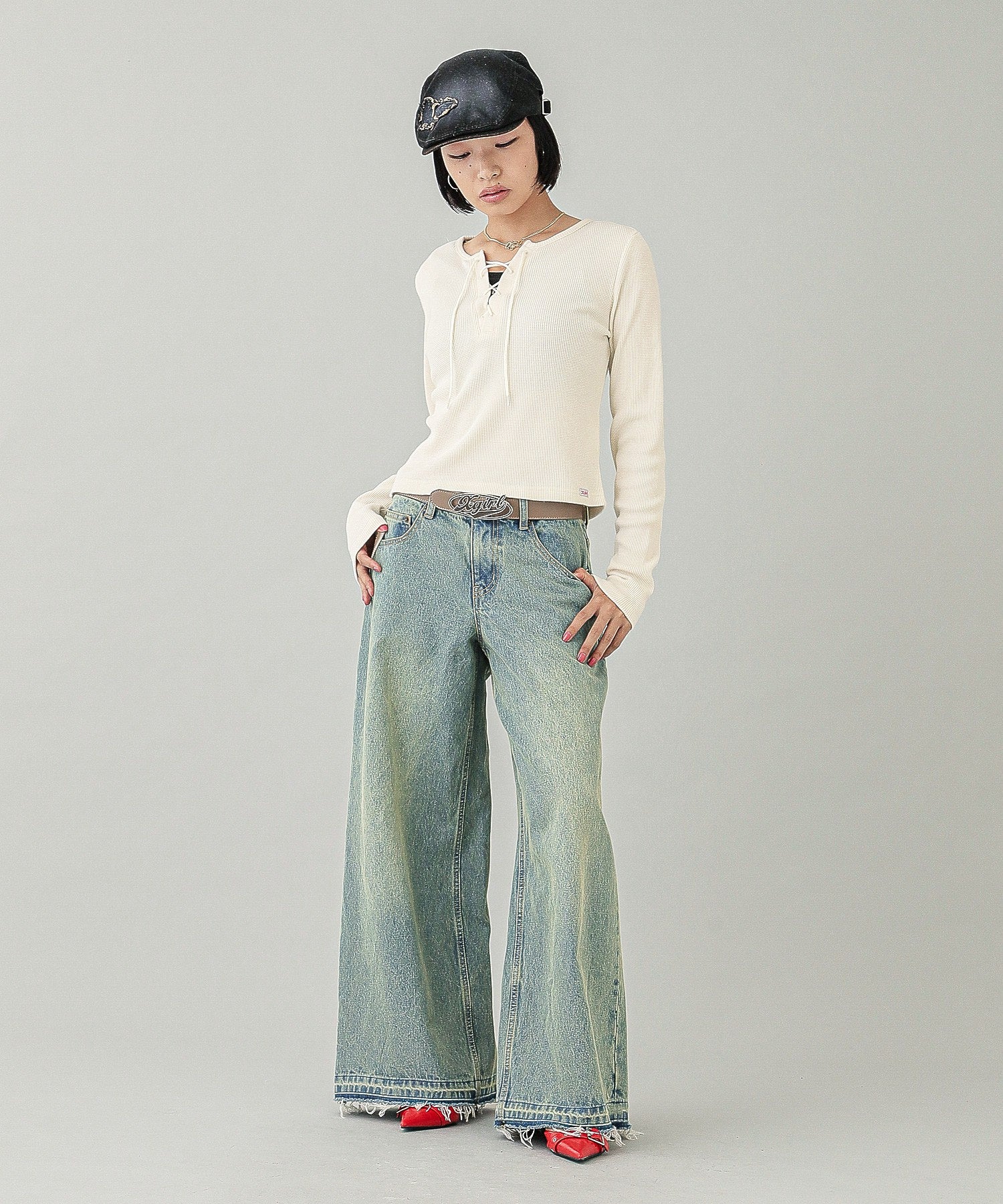 LOW RISE OVERDYED DENIM PANTS