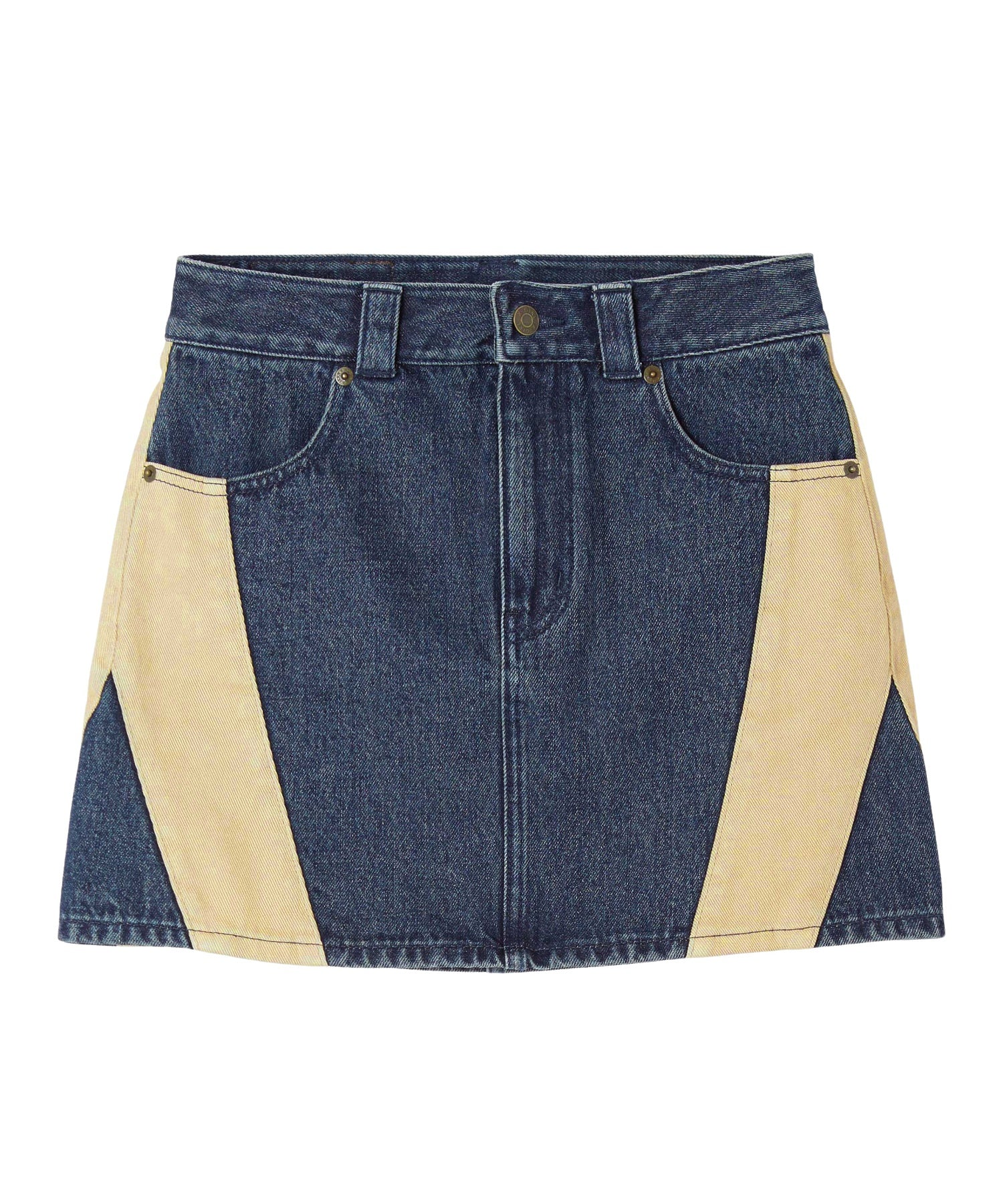 CONTRAST PANELED DENIM MINI SKIRT