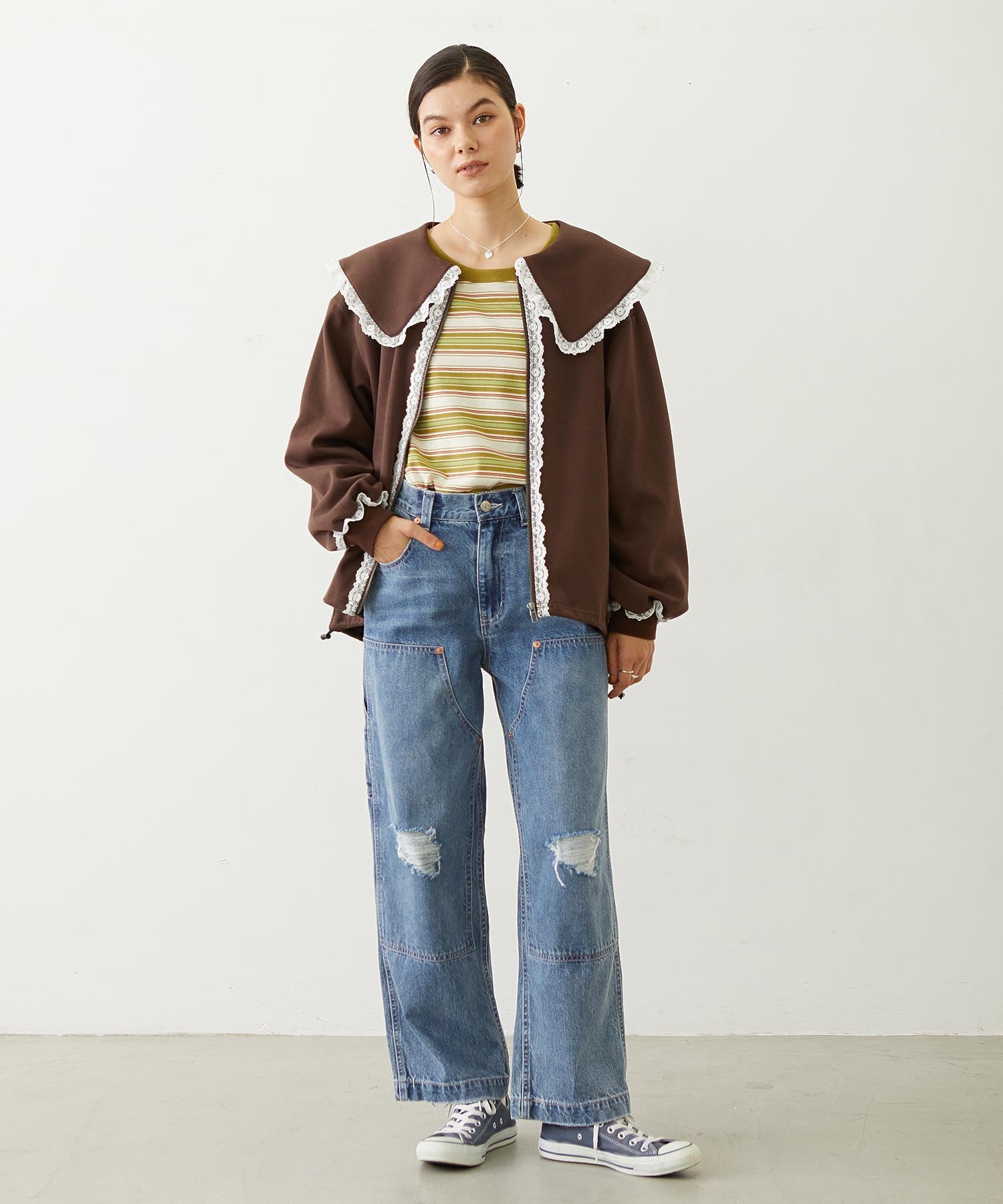 DOUBLE KNEE DISTRESSED DENIM PANTS