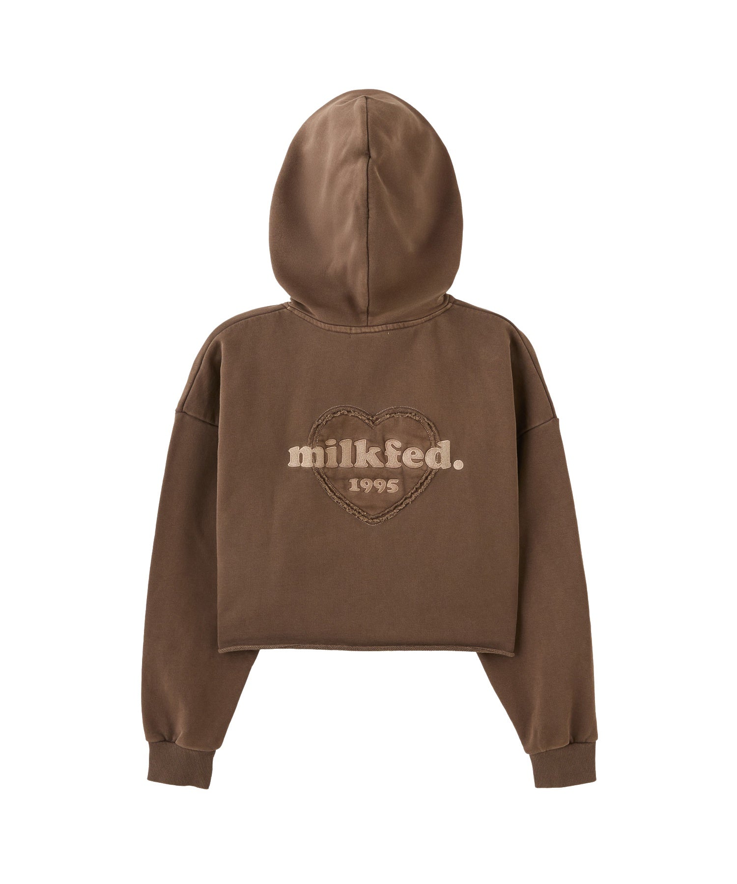 HEART MOTIF FADED CROPPED ZIP UP HOODIE