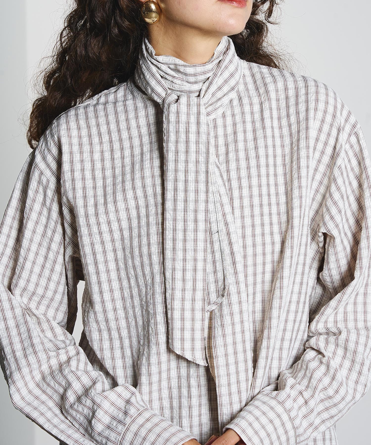 CHECK BOW TIE BLOUSE