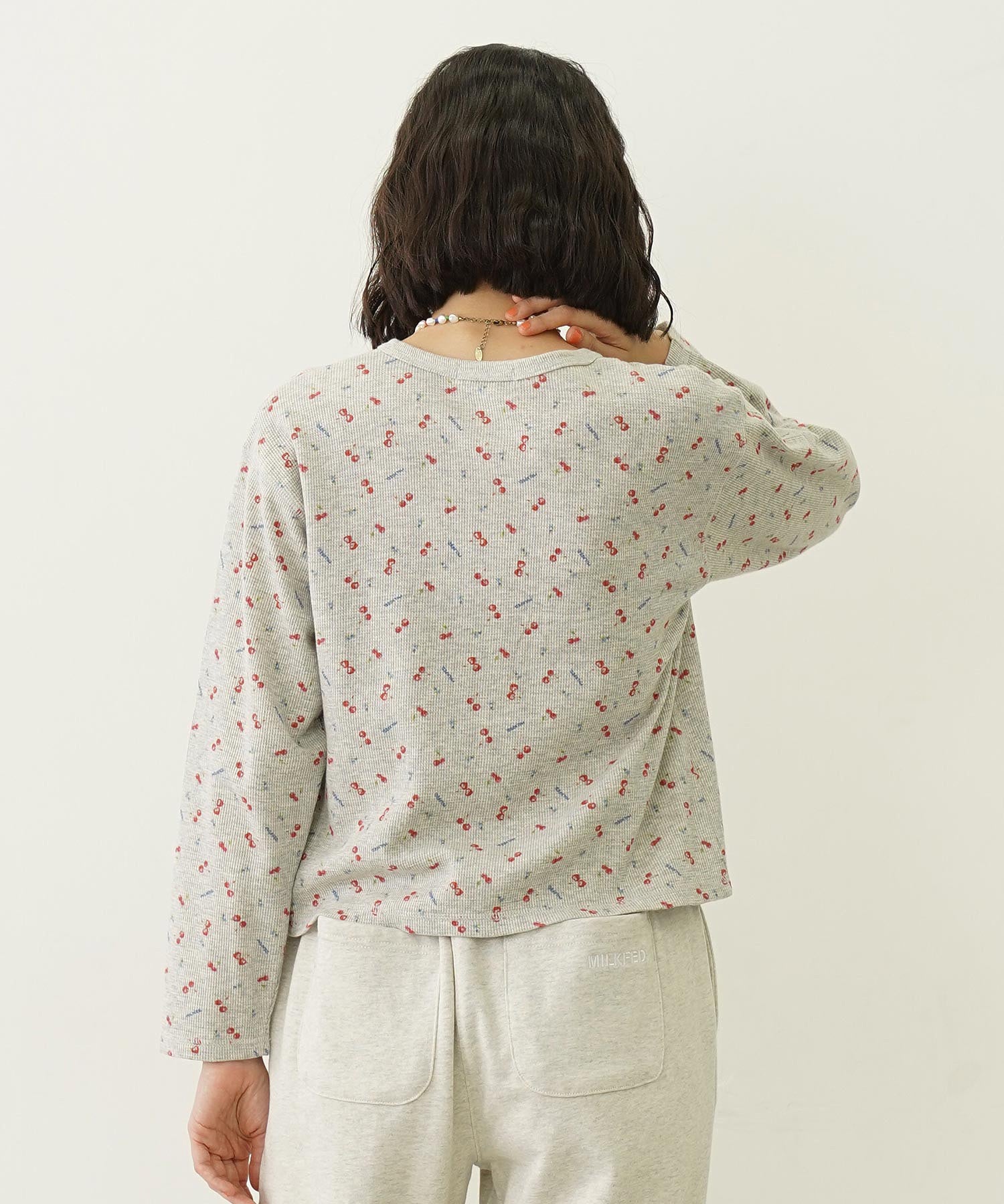 CHERRY PATTERN WAFFLE CARDIGAN