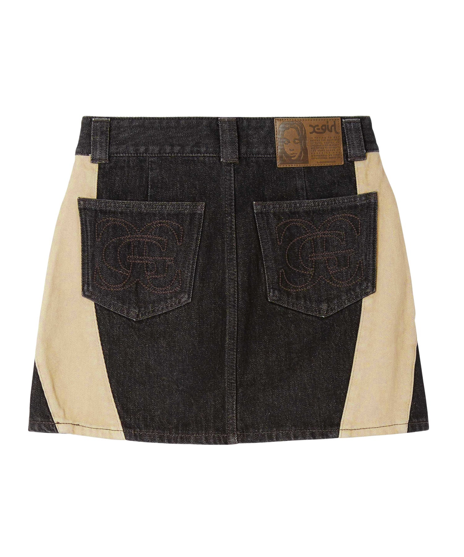 CONTRAST PANELED DENIM MINI SKIRT