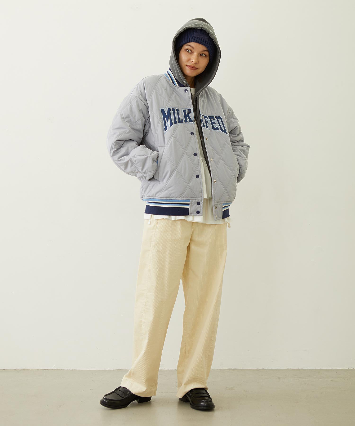 SATIN LOGO PATCH QUILTED JACKET