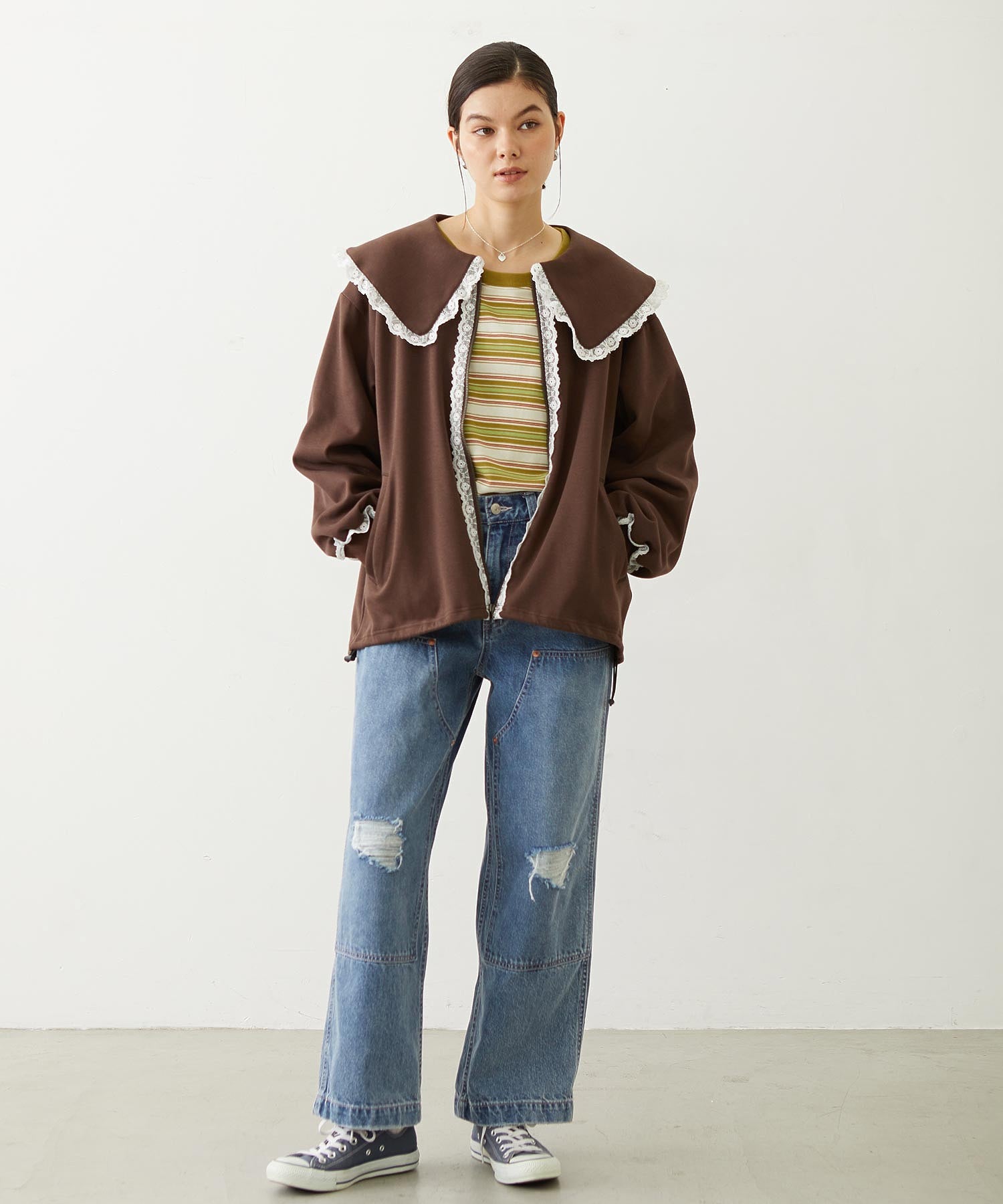 DOUBLE KNEE DISTRESSED DENIM PANTS