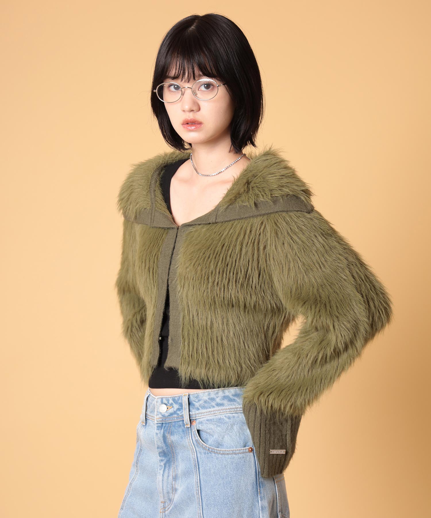 ビッグカラーシャギーニットカーディガン