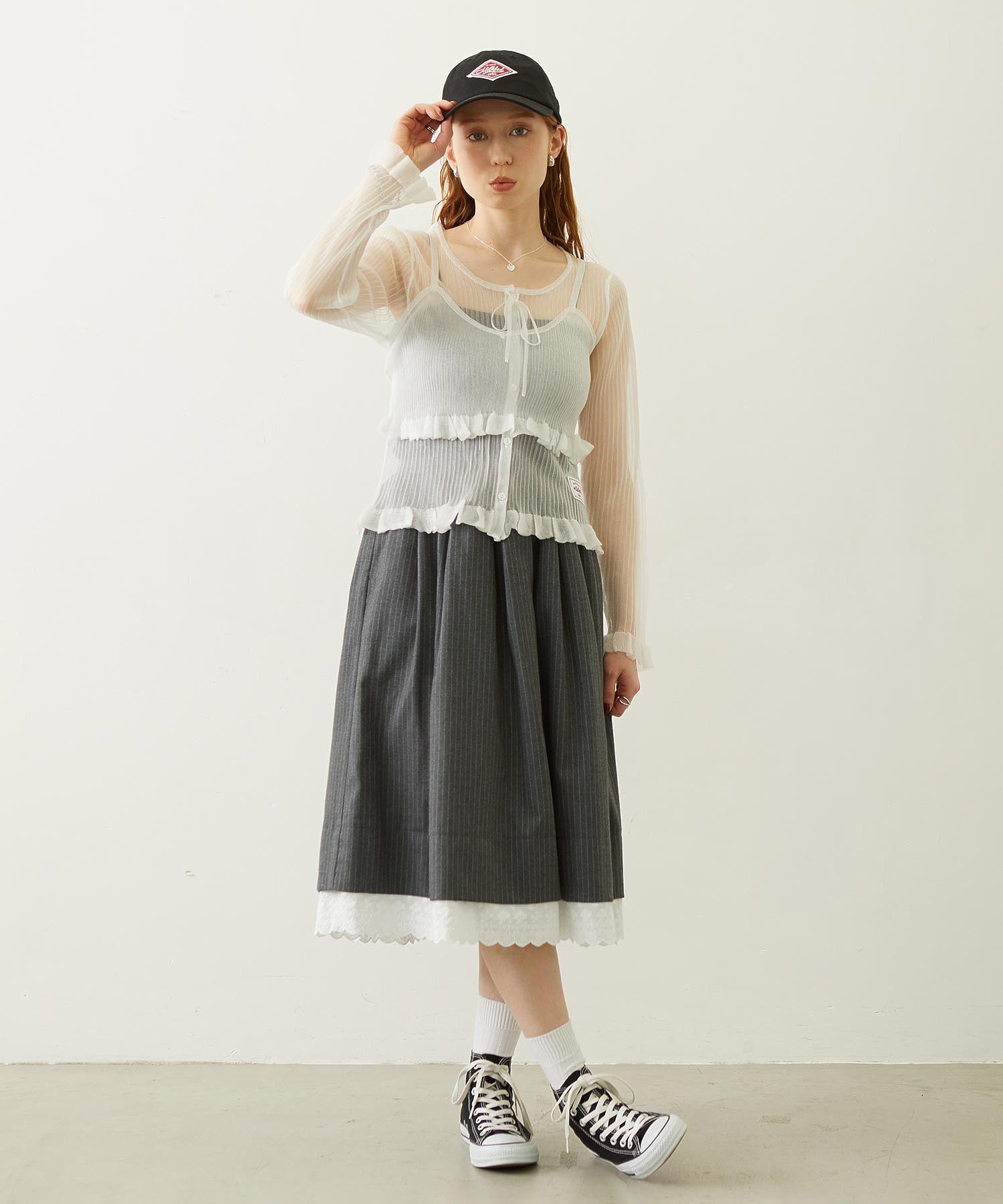 LACE HEM STRIPED SKIRT