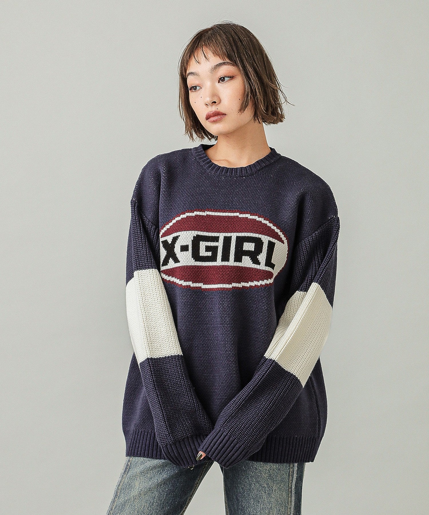 BICOLOR OVAL LOGO JACQUARD KNIT TOP