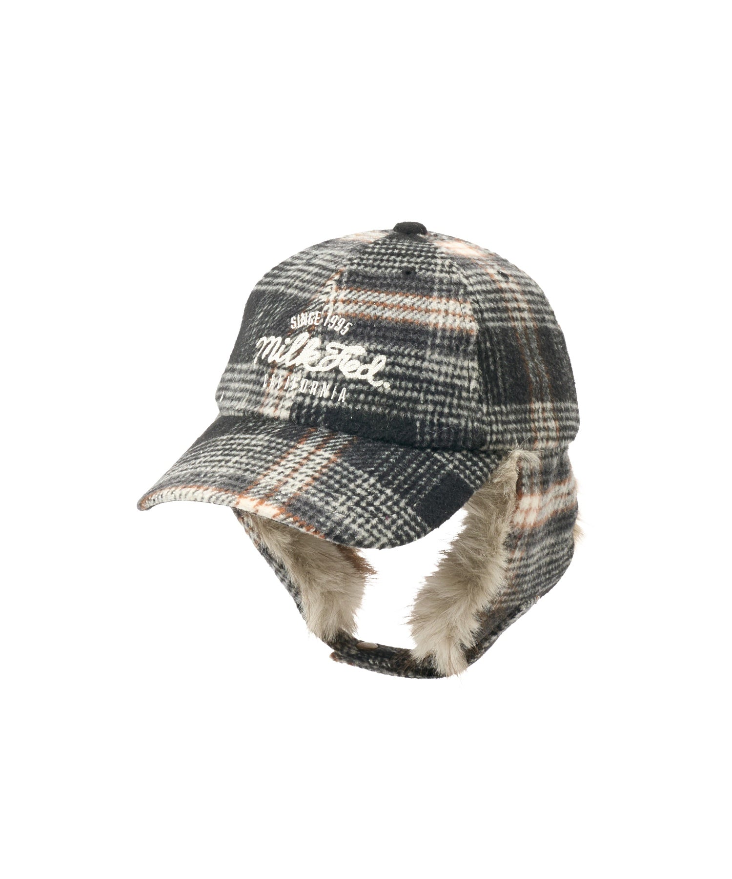 PLAID PATTERN FUR EAR FLAP