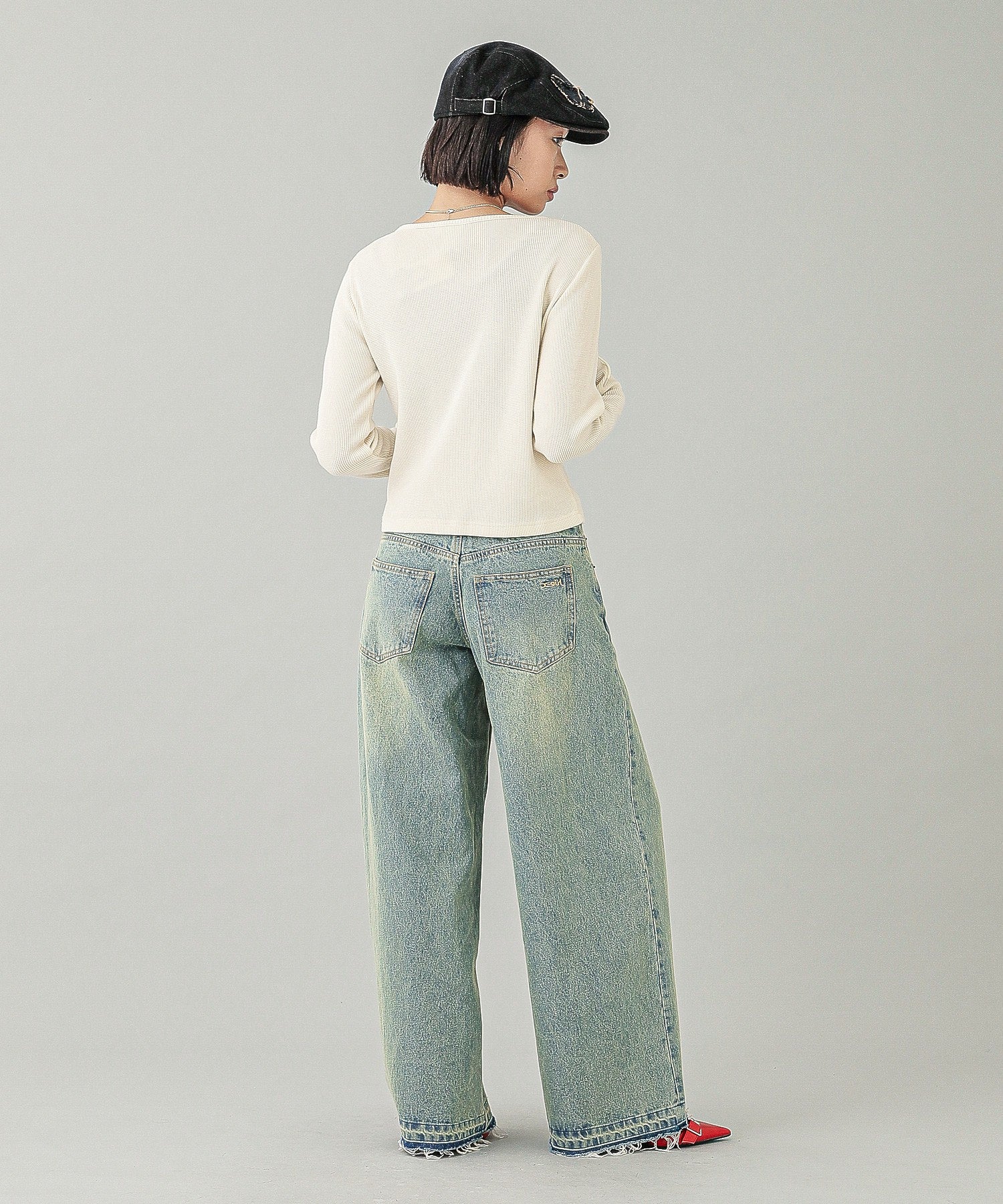 LOW RISE OVERDYED DENIM PANTS