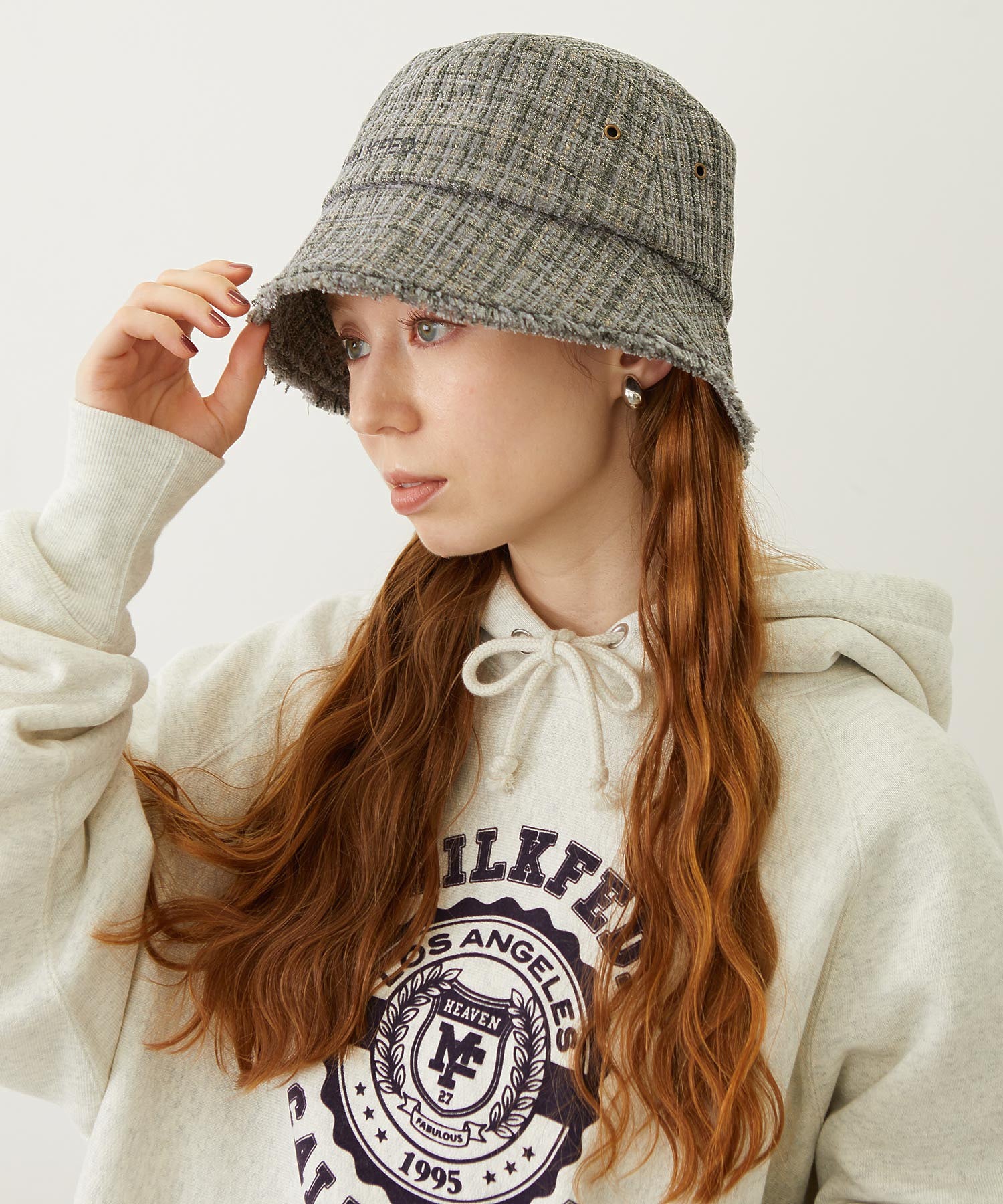 TWEED FRINGE BUCKET HAT