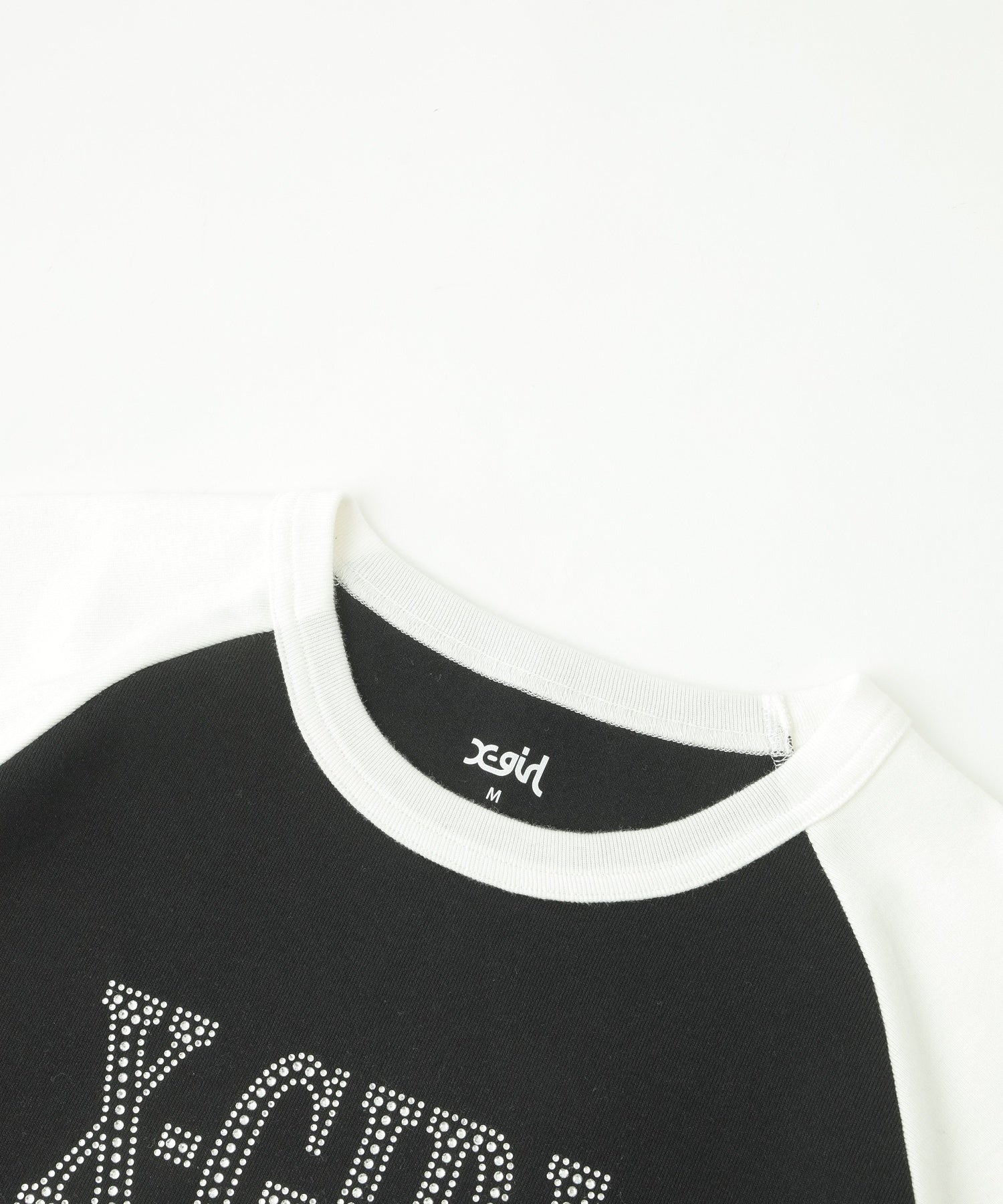 RHINESTONE ROMAN TYPE LOGO RAGLAN S/S BABY TEE