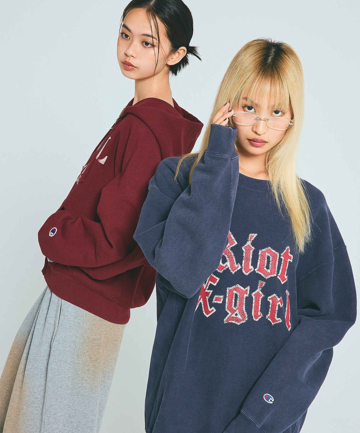 X-girl × Champion REVERSE WEAVE FADED LOGO SWEAT TOP