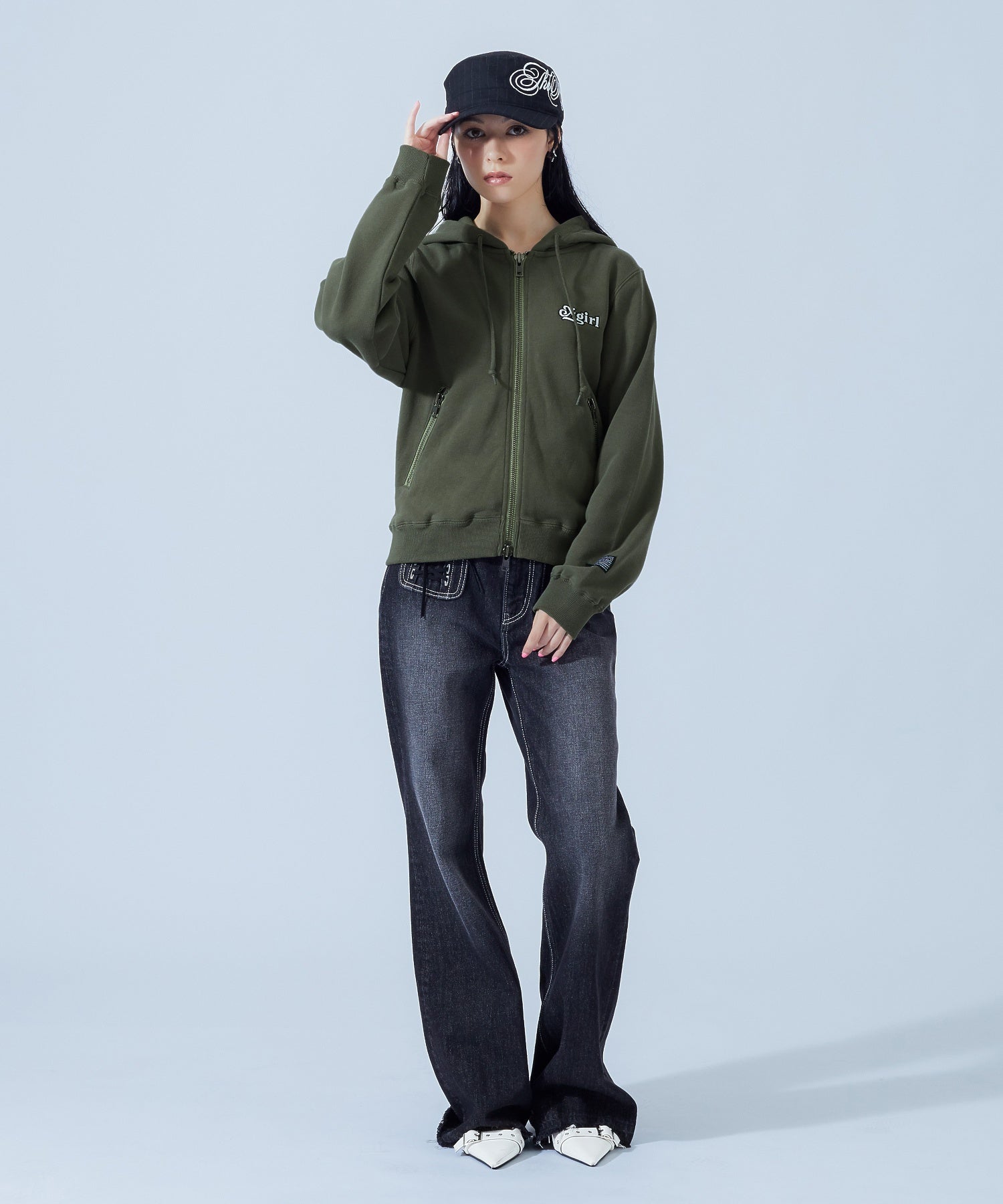 BACK LACE UP ZIP UP SWEAT HOODIE