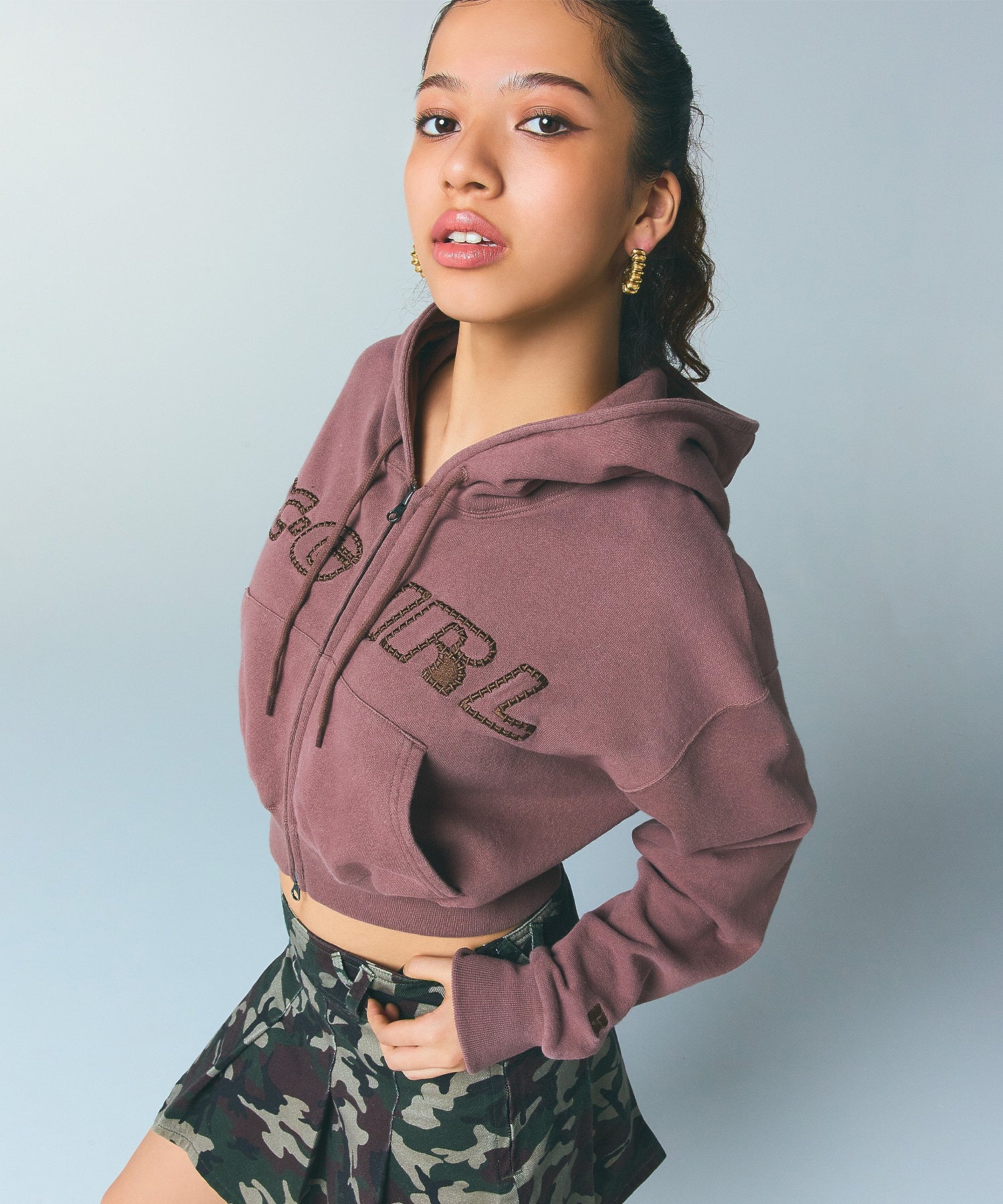 X-girl × Russell CROPPED ZIP UP HOODIE