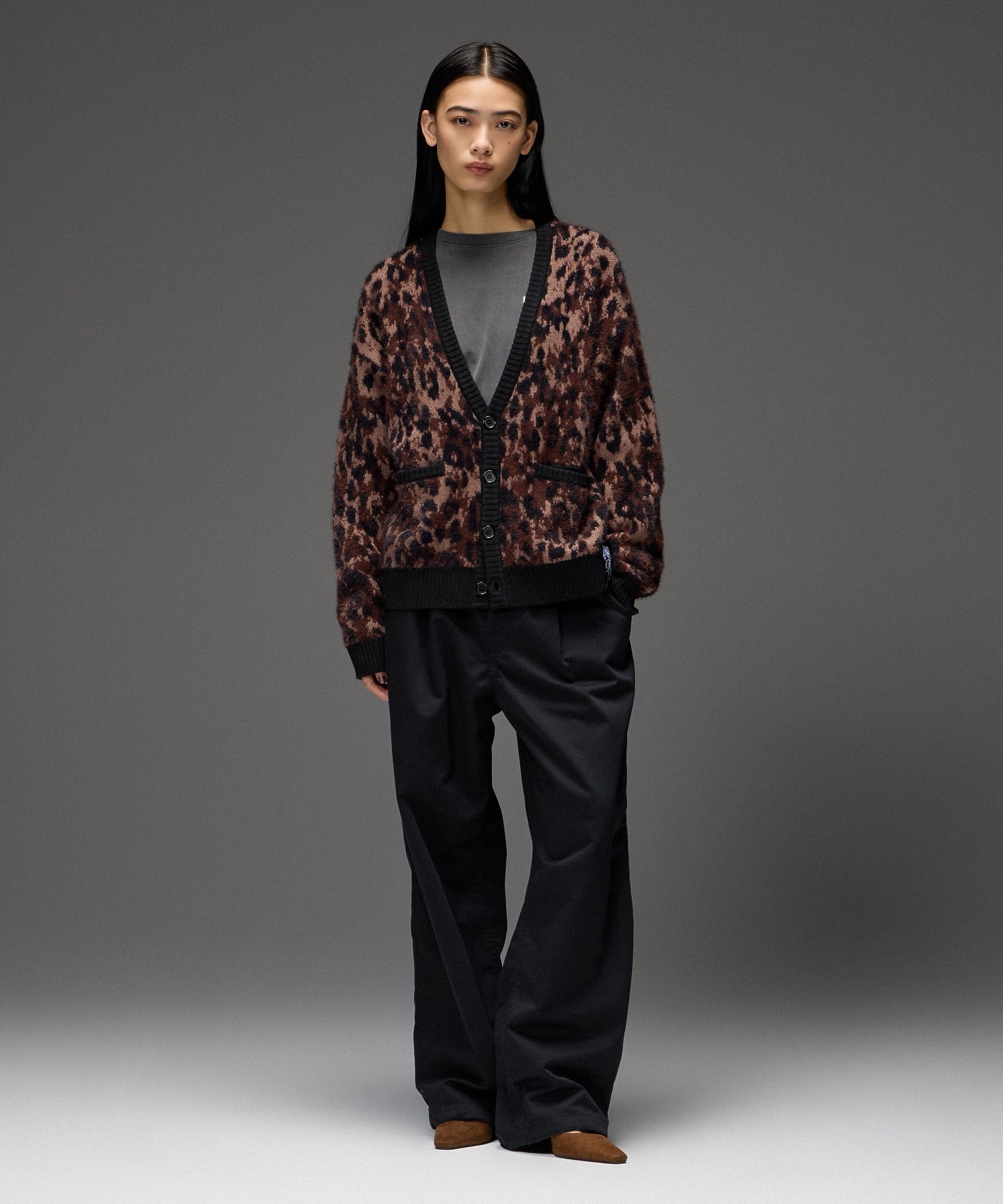 LEOPARD SHAGGY KNIT CARDIGAN