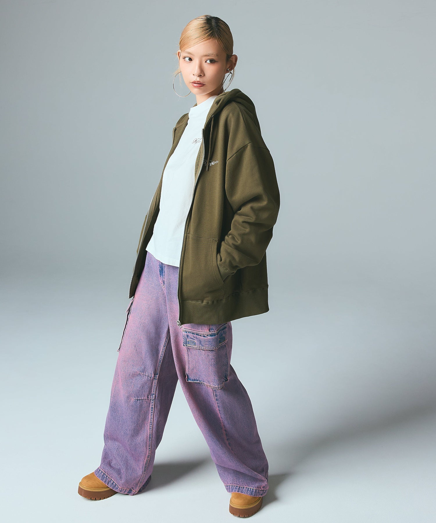 RHINESTONE LOGO AND FACE ZIP UP SWEAT HOODIE