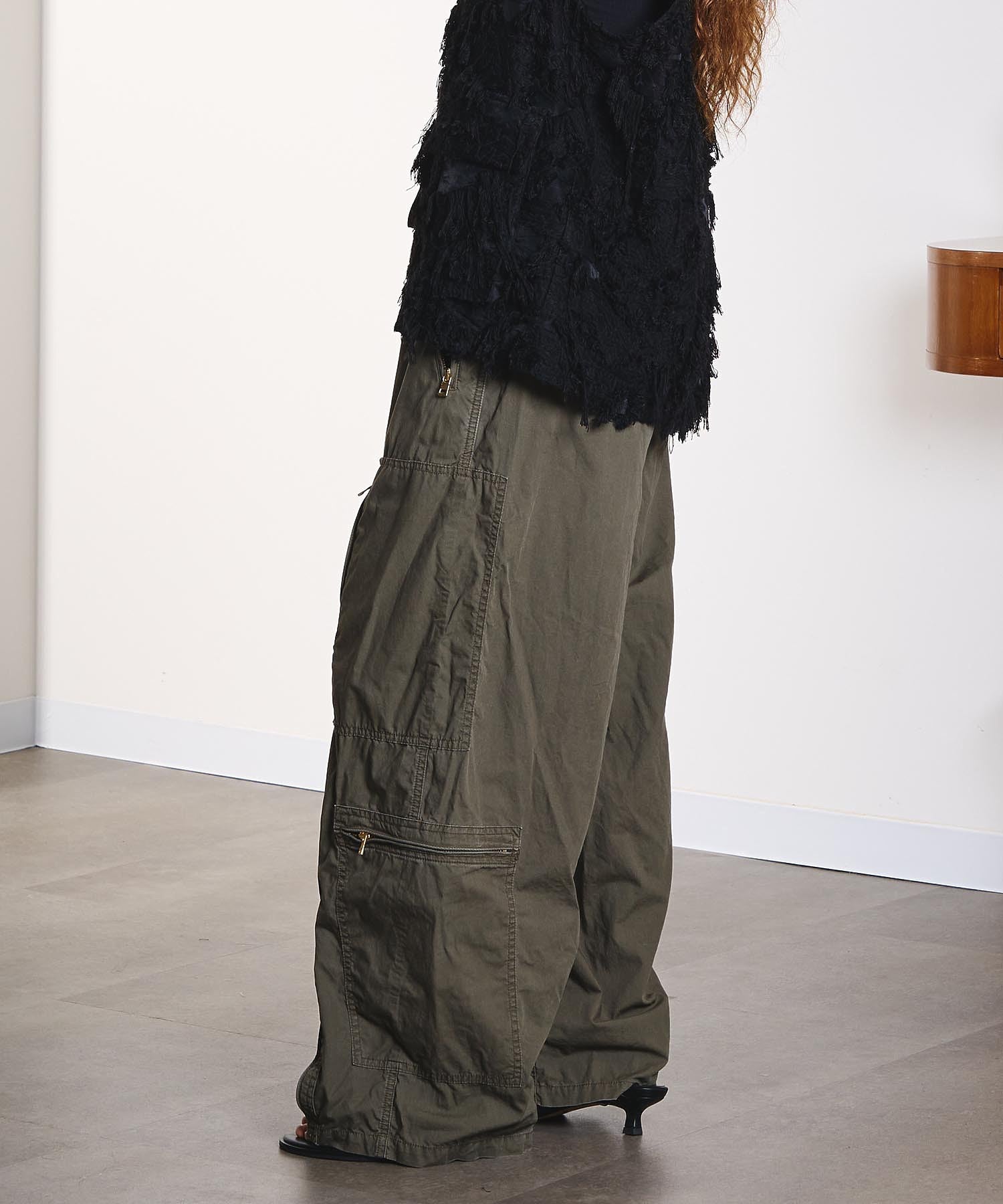 CREOLME/MILITARY WIDE LEG PANTS