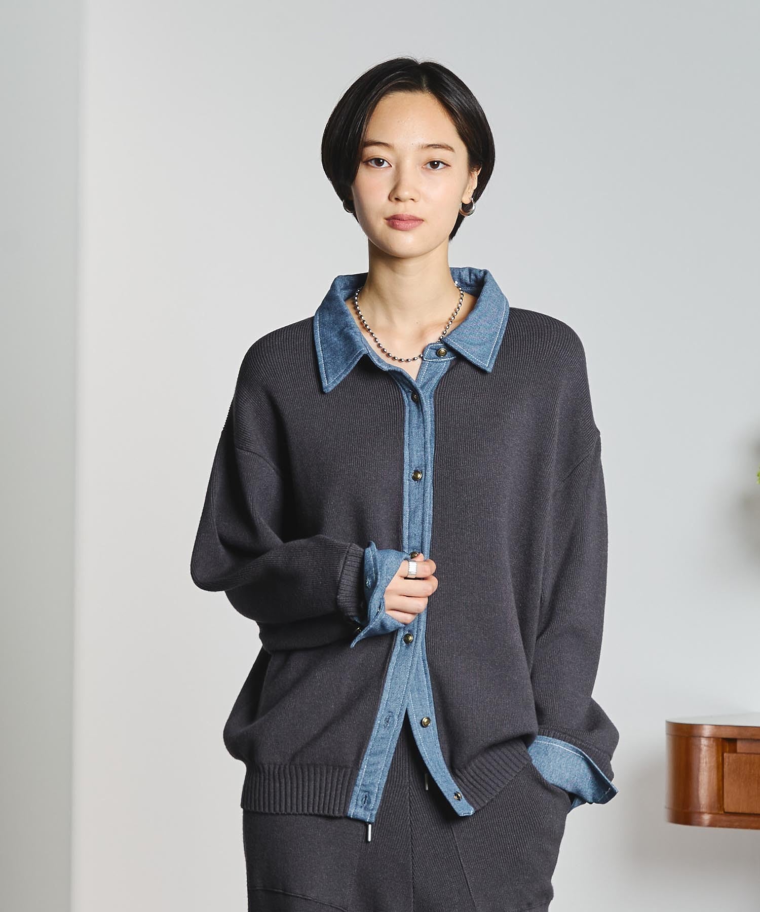 GENE HEAVENS/KNIT x DENIM CARDIGAN