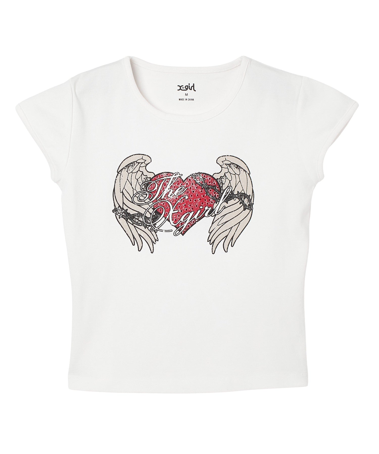 RHINESTONE HEART AND WING S/S BABY TEE