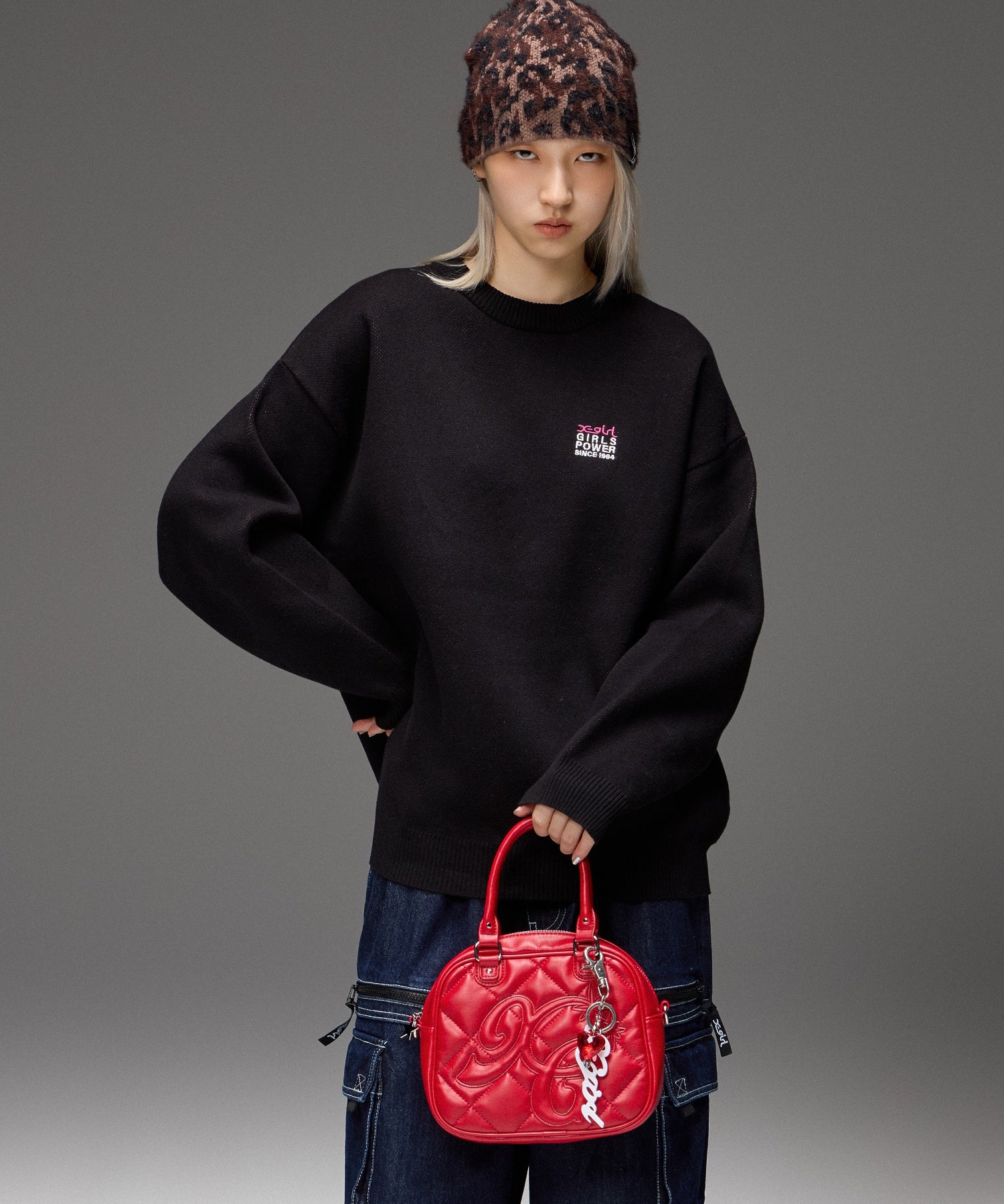 BOX LOGO AND FACE JACQUARD KNIT TOP