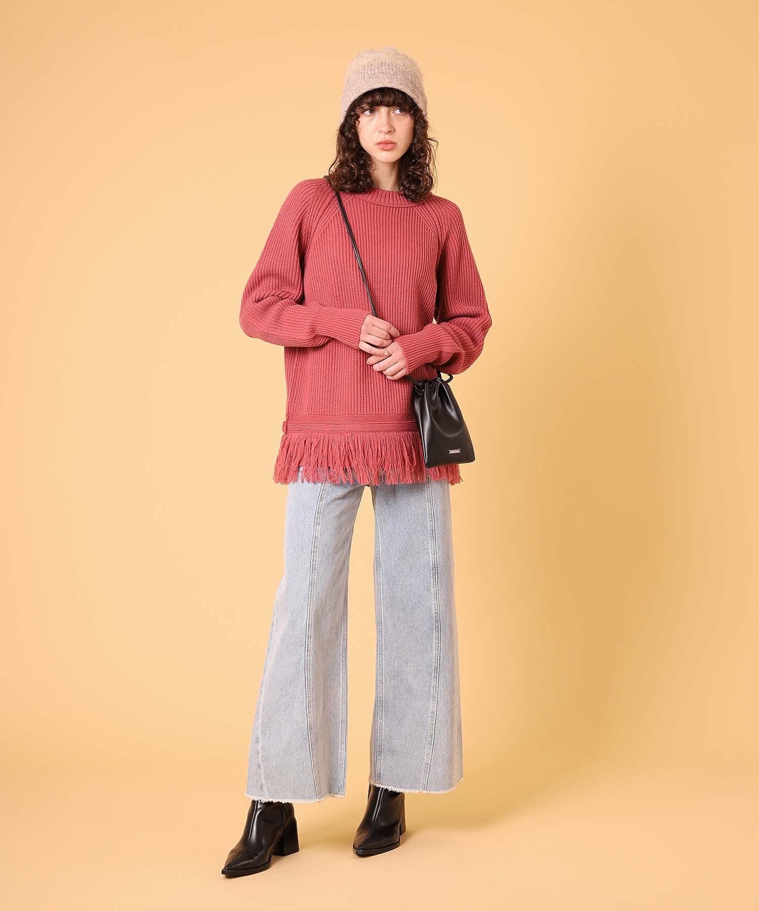 オーバーサイズフリンジニットプルオーバー