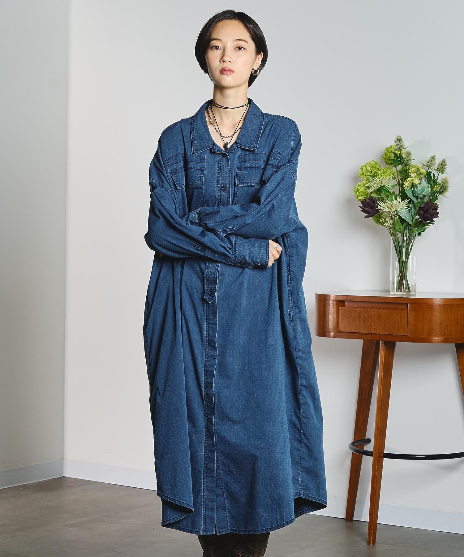 RIP STOP WORK POCKET SHIRT DRESS