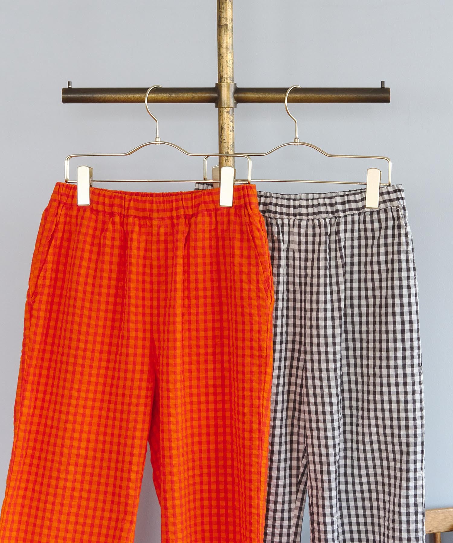 GINGHAM FRILL HEM PANTS
