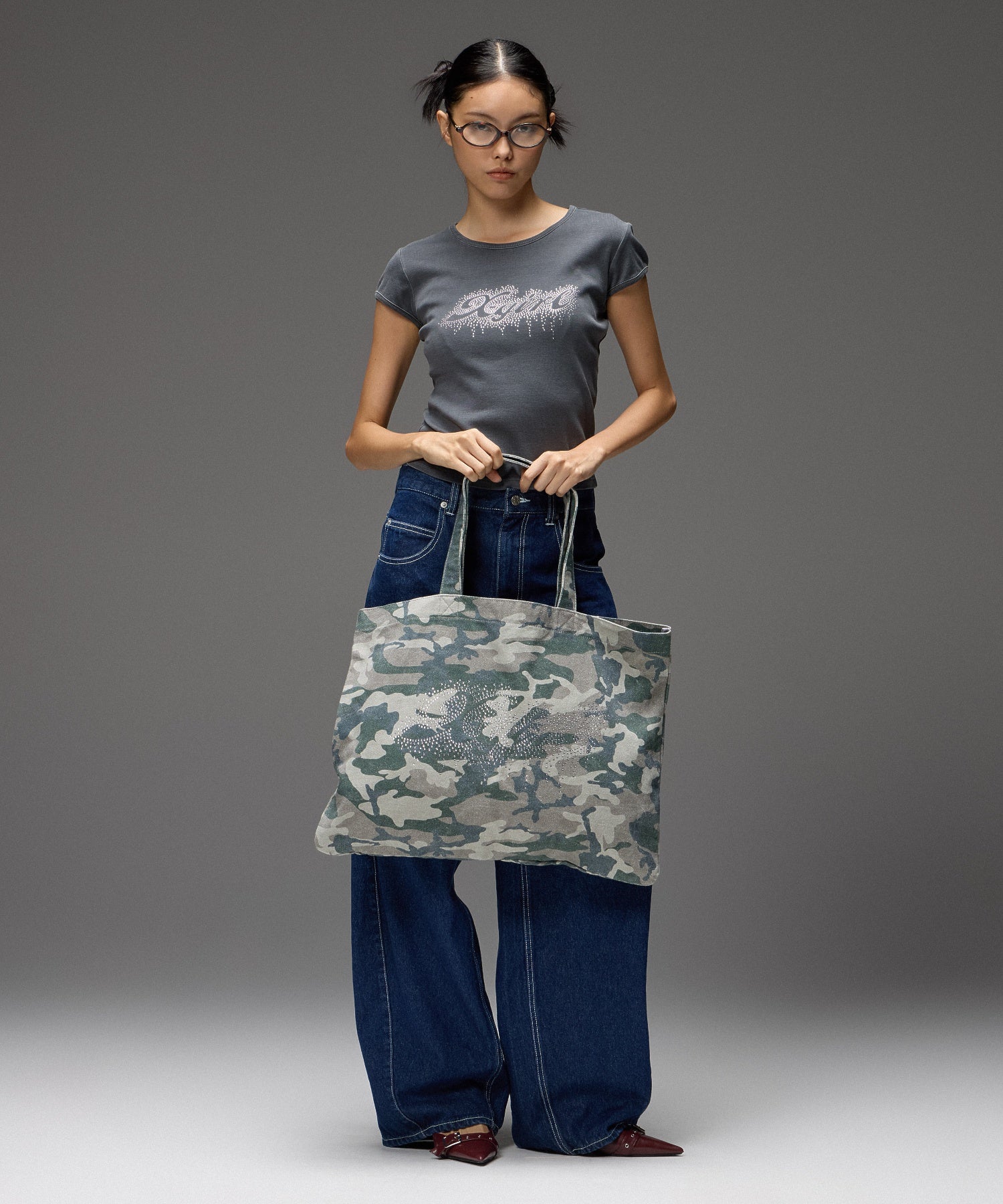 RHINESTONE LOGO BIG TOTE BAG