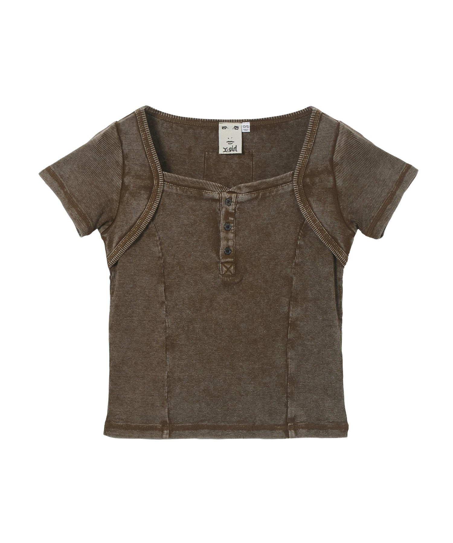 FADED HENLEY NECK S/S COMPACT TOP