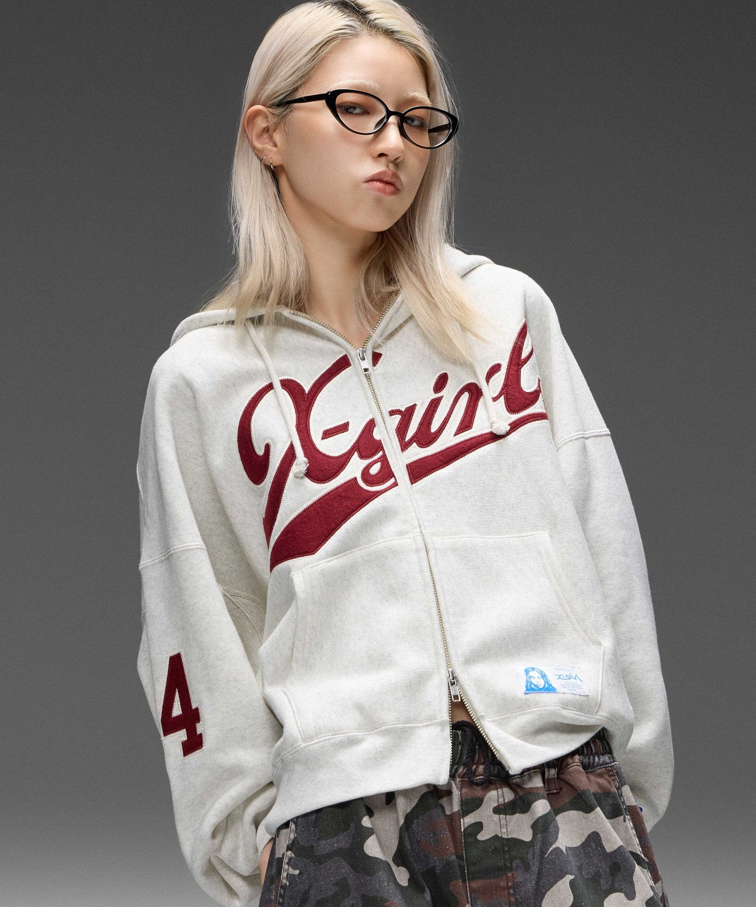 X-girl x Champion REVERSE WEAVE® PATCHED LOGO ZIP UP HOODIE