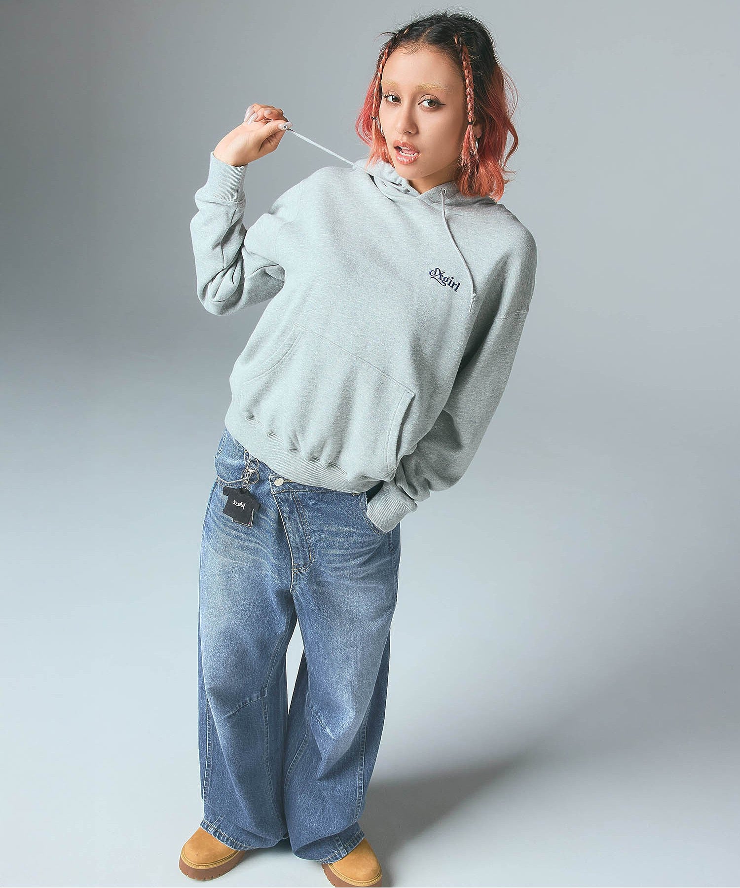 ASYMMETRIC WAIST BARREL LEG DENIM PANTS