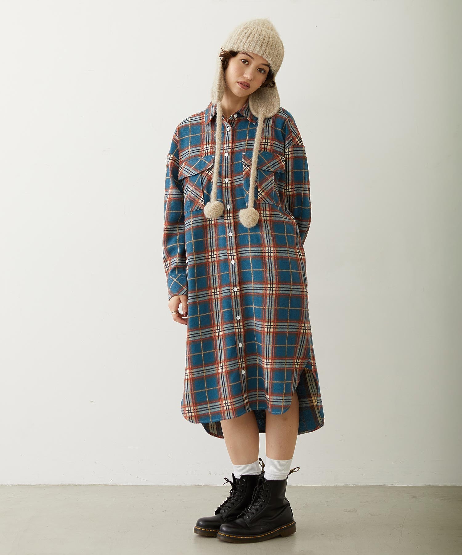LOGO PLAID SHIRT DRESS