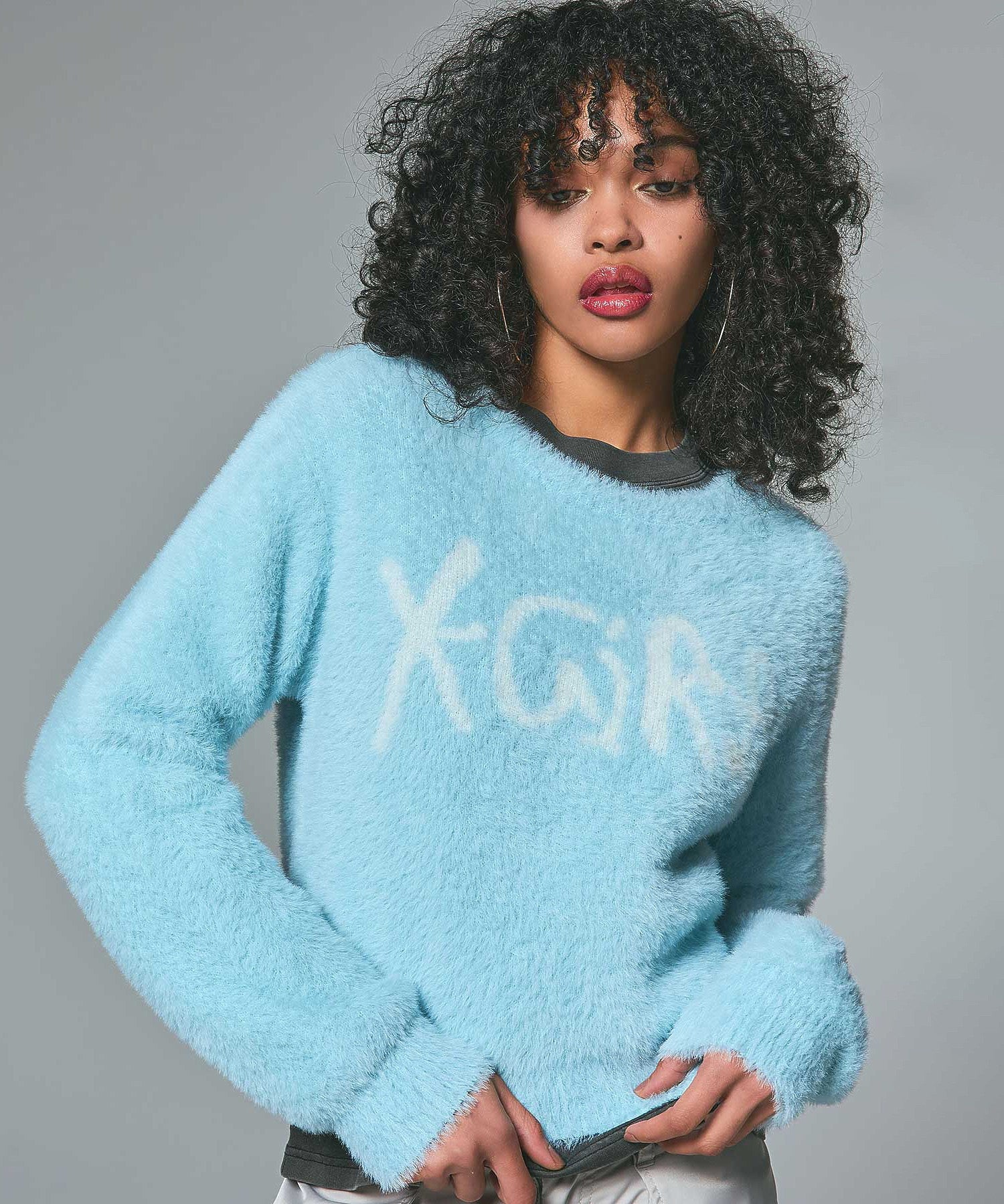 LOGO JACQUARD SHAGGY KNIT TOP