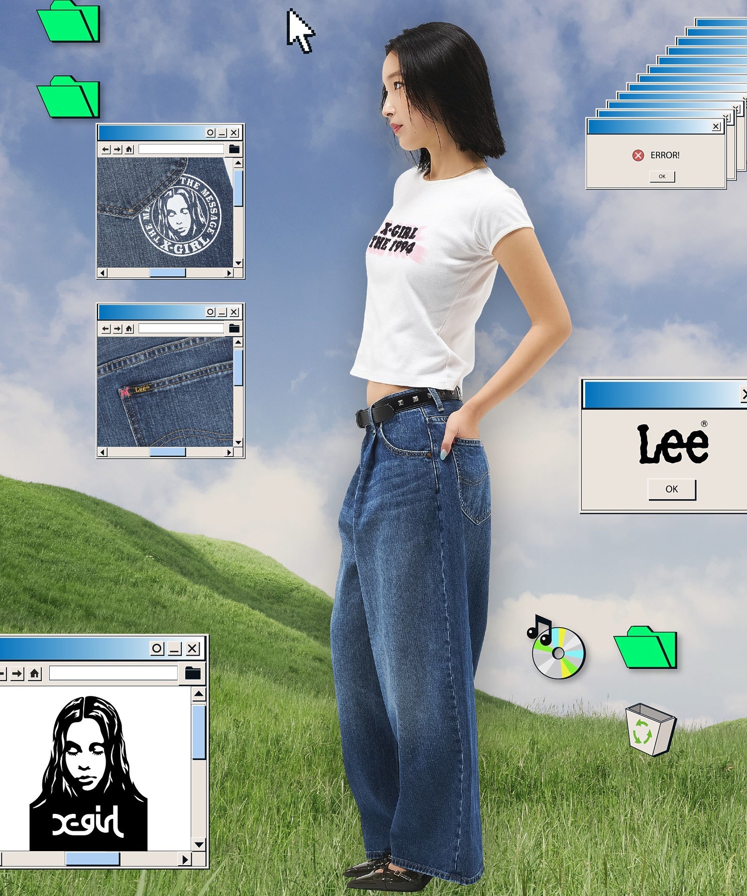 X-girl x Lee TUCK WIDE DENIM PANTS