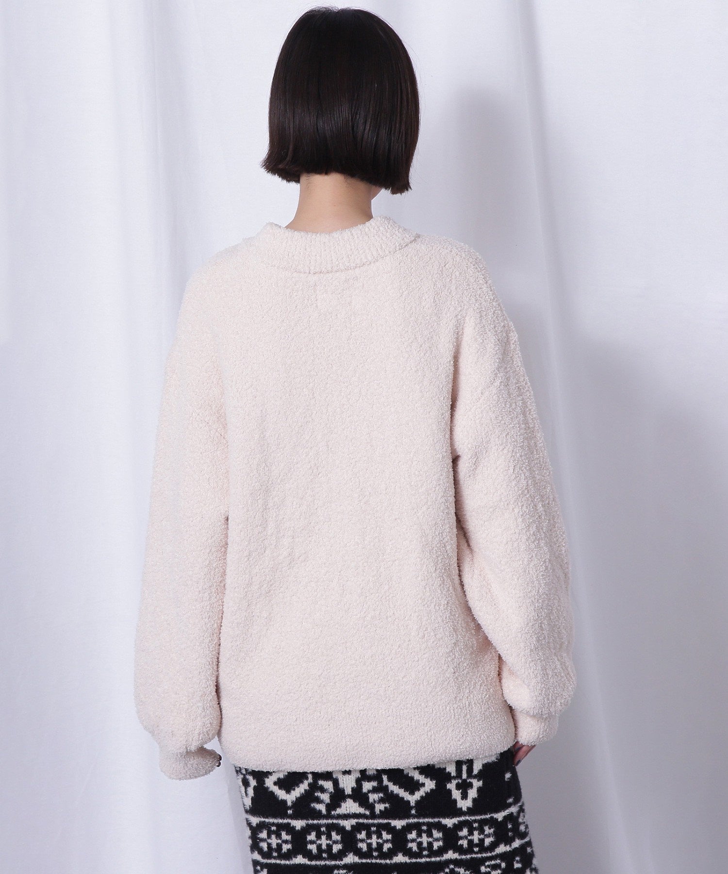 コンチョボタン モコモコ ヘンリーネックトップス