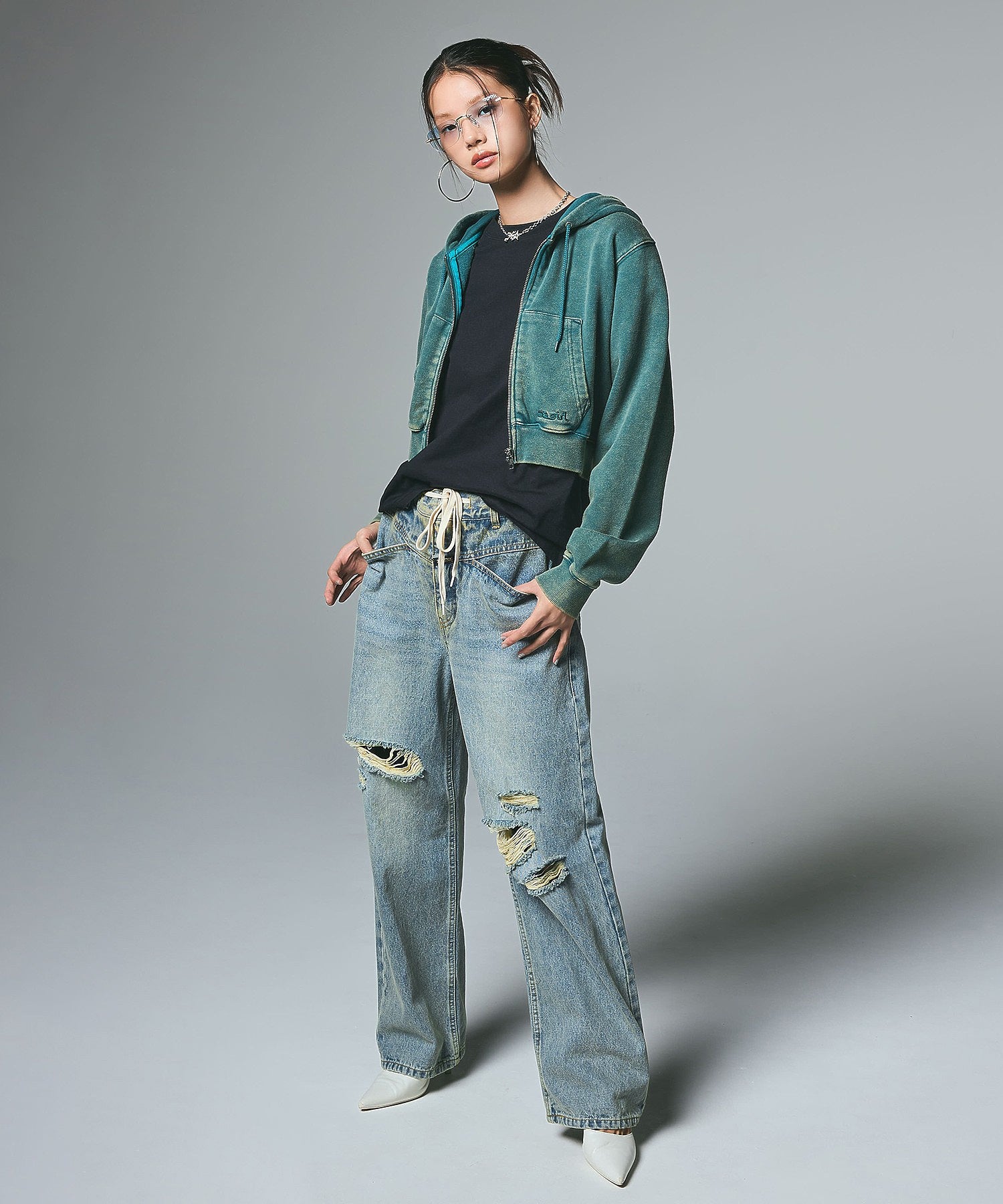 DRAWSTRING DENIM PANTS