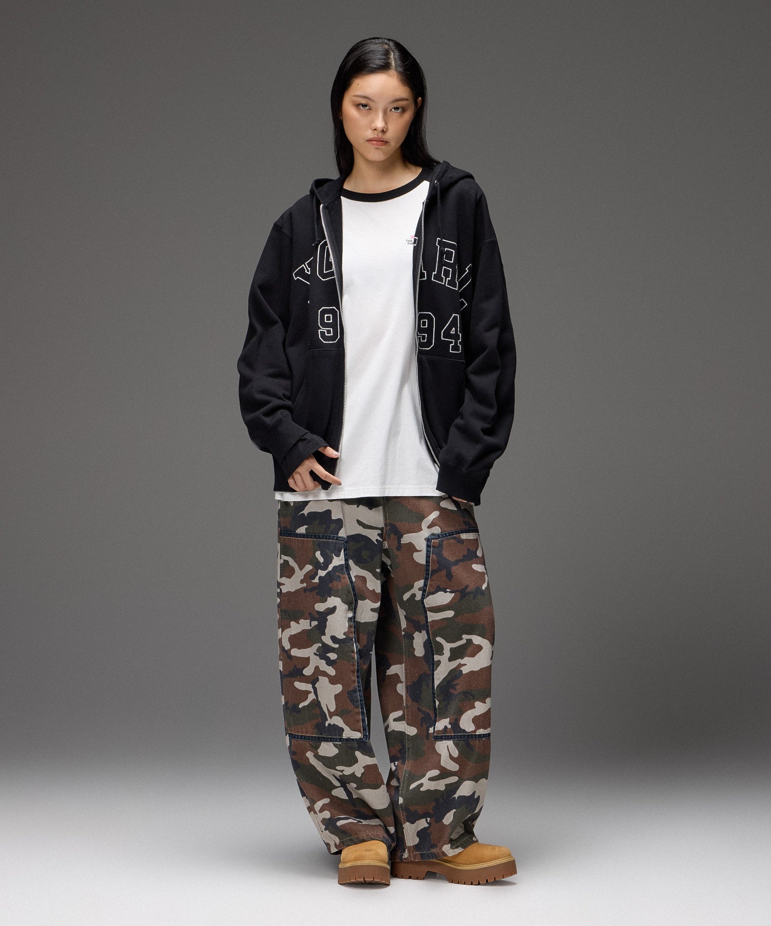 LOGO PATCH AND STITCH ZIP UP SWEAT HOODIE