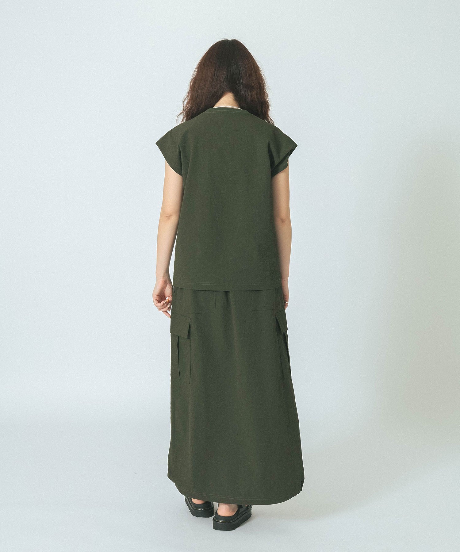 THOUSAND MILE×GENE HEAVENS/FRENCH SLEEVE TOP & MAXI CARGO SKIRT SET UP