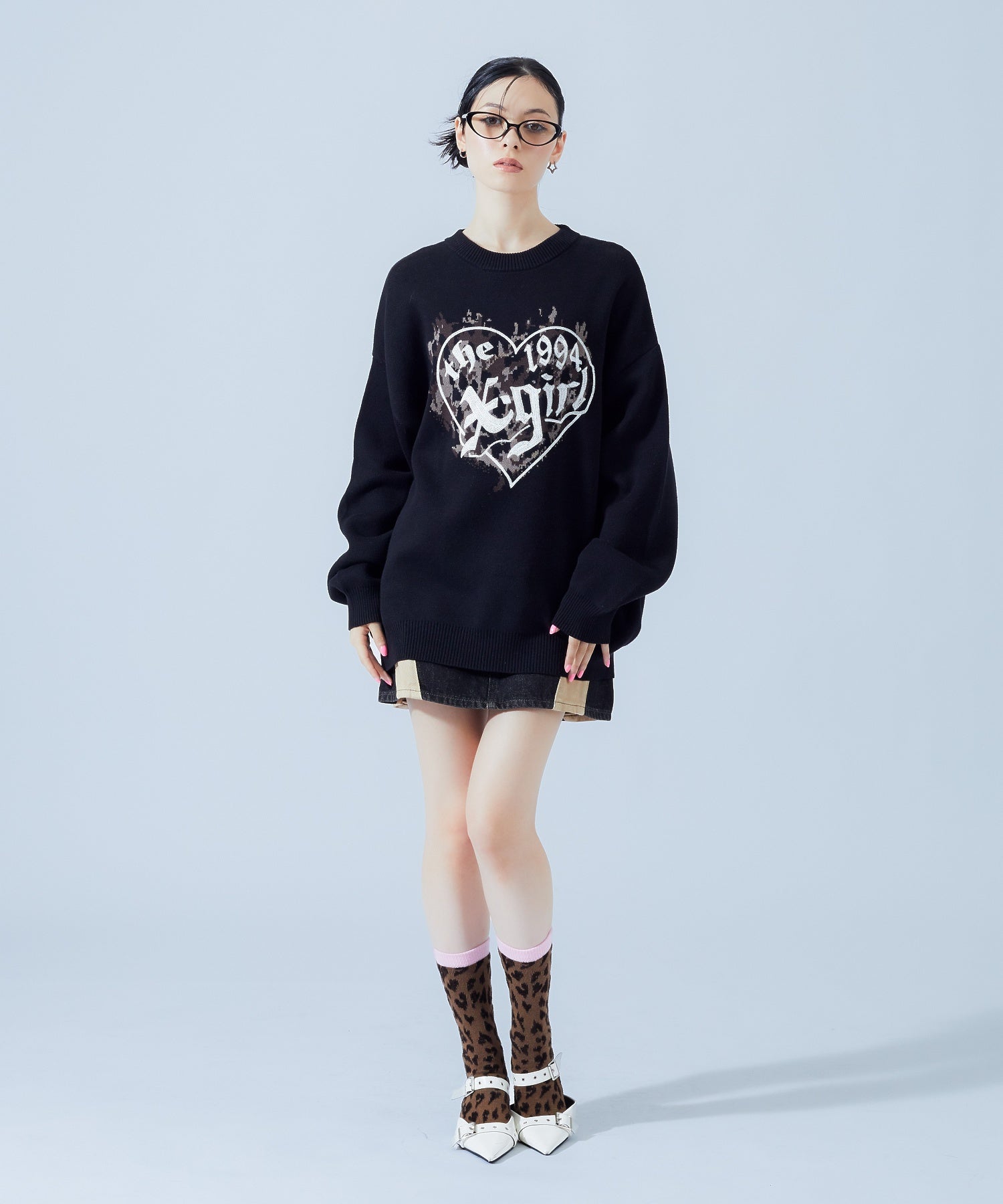 HEART LEOPARD JACQUARD SOCKS