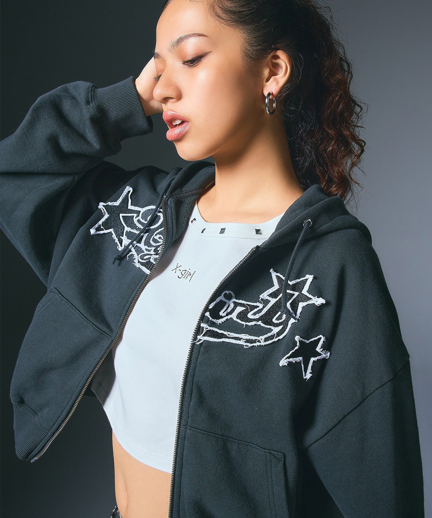 X-girl STAR LOGO ZIP UP HOODIE