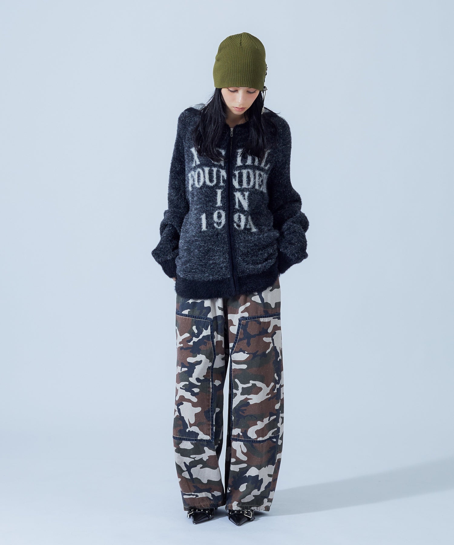 SHAGGY KNIT ZIP UP HOODIE