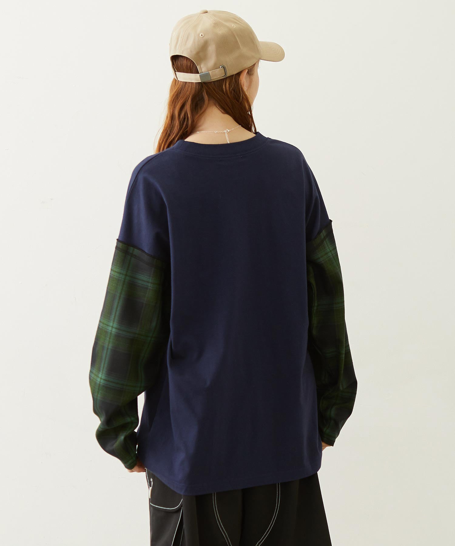 PLAID SLEEVES L/S TOP