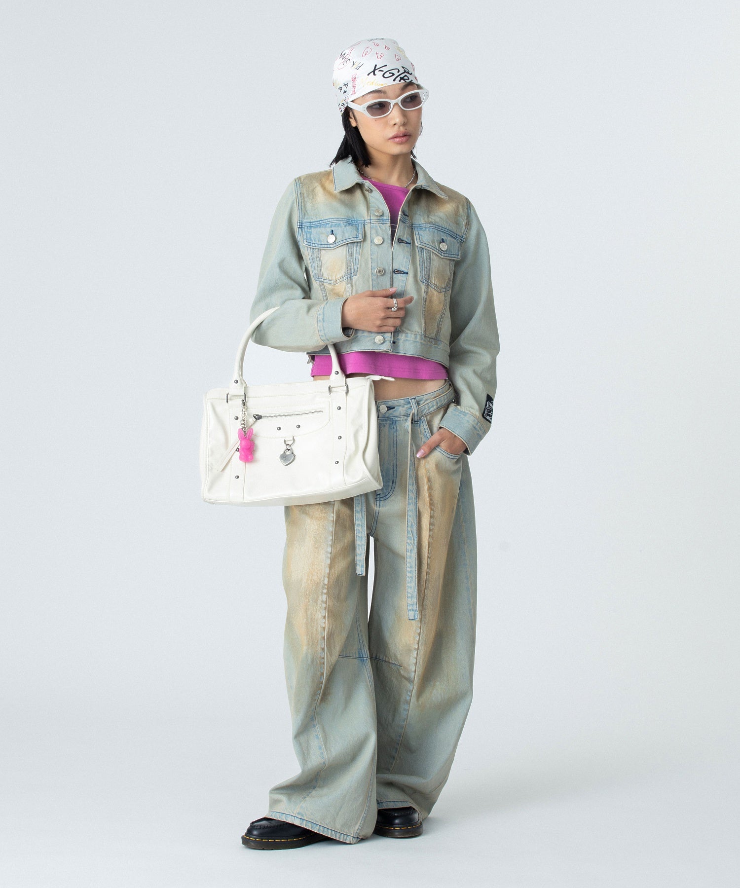 FADED FACE LABEL COMPACT DENIM JACKET