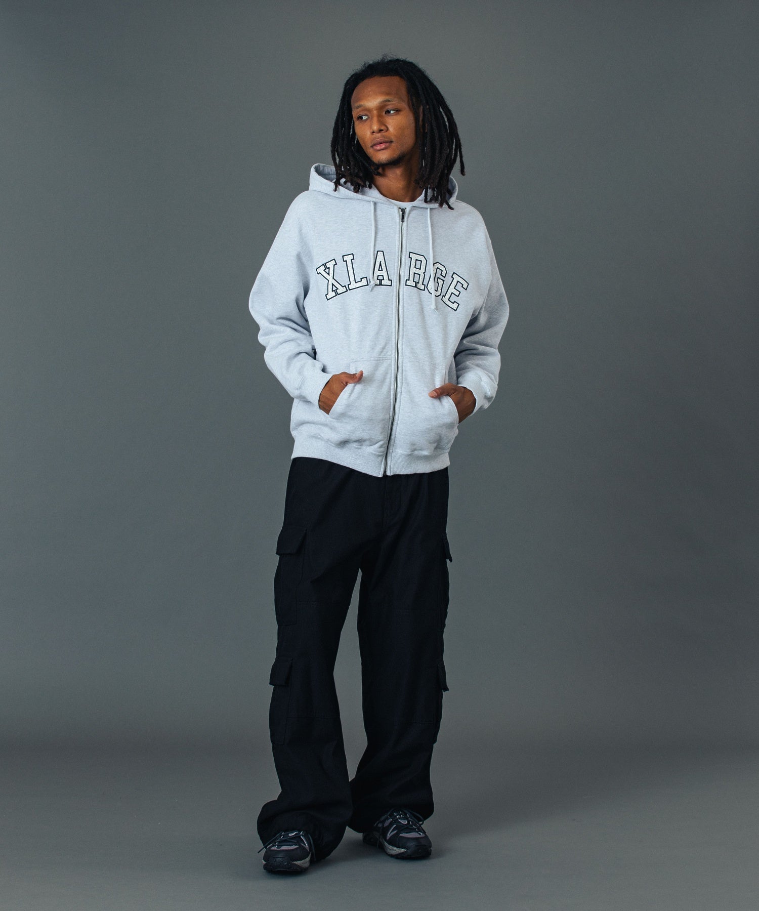 PERFORATED LEATHER LOGO ZIP UP HOODED SWEATSHIRT