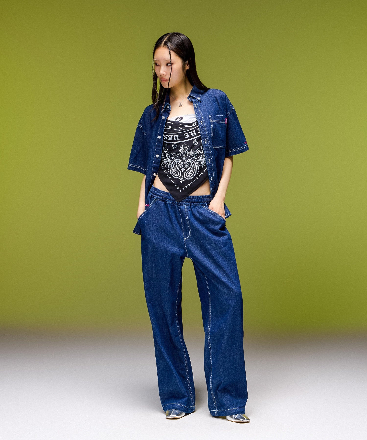 FACE LABEL BUTTON DOWN DENIM S/S SHIRT