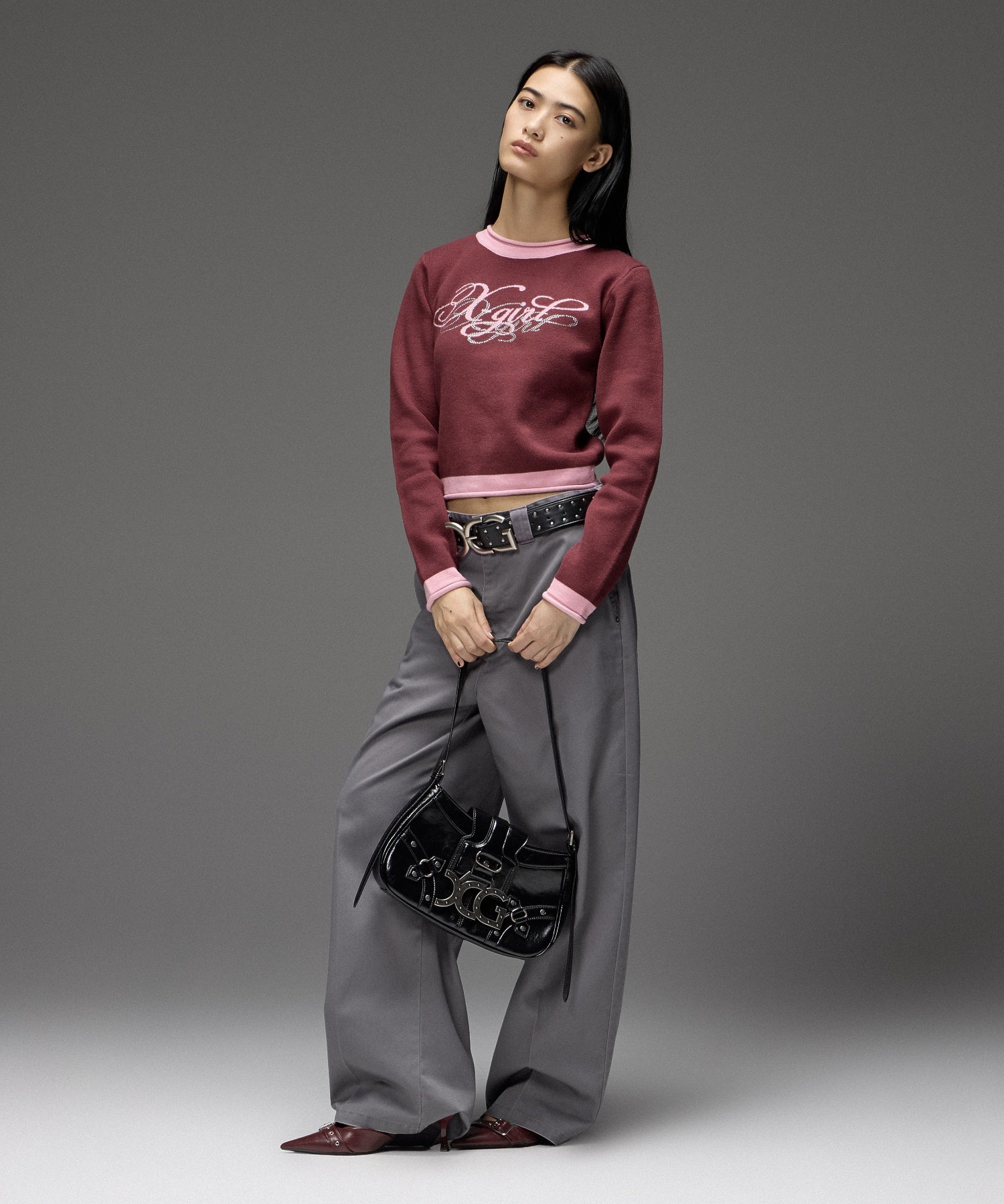 RHINESTONE AND JACQUARD LOGO COMPACT KNIT TOP