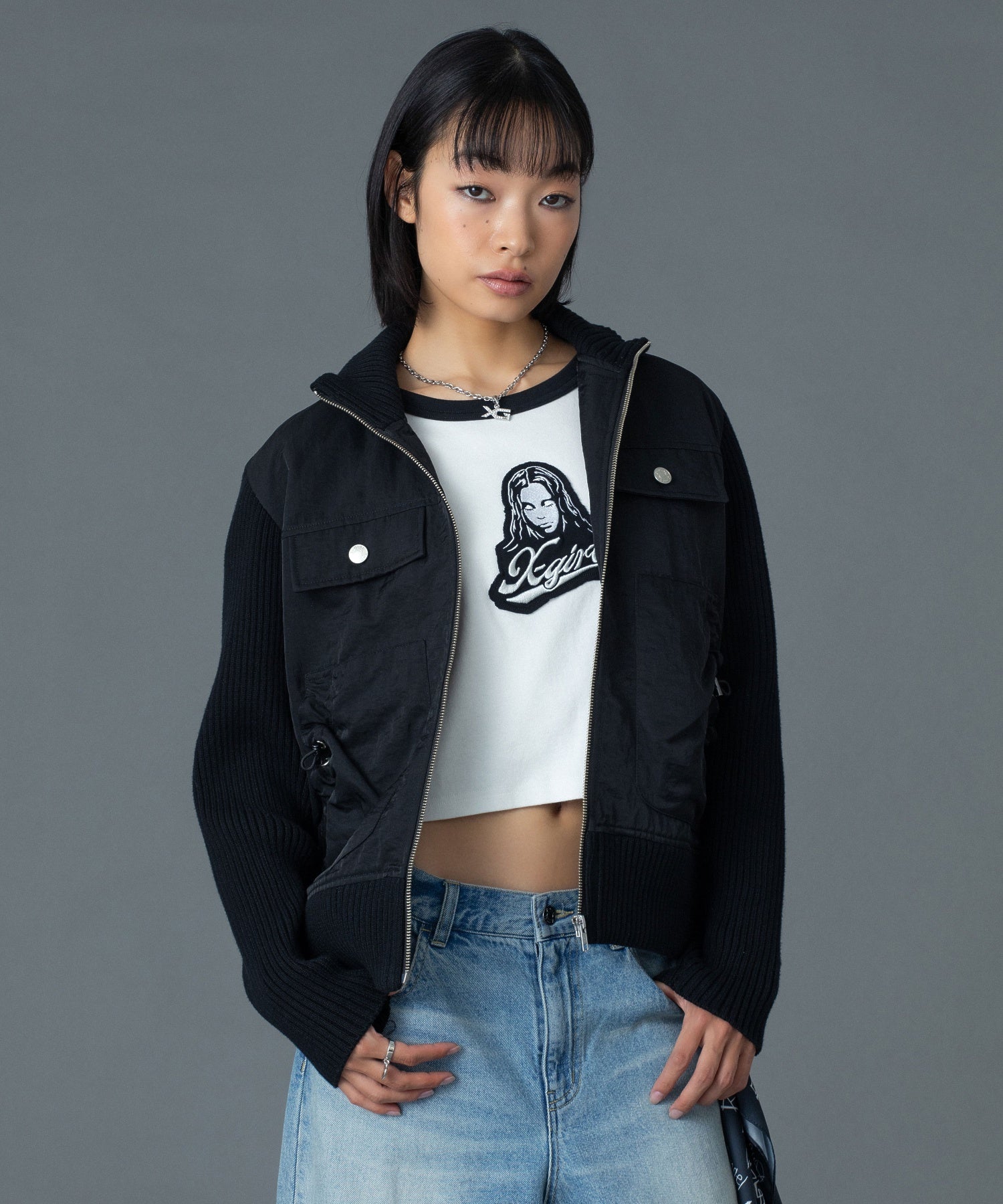 RIBBED SLEEVE WOVEN JACKET